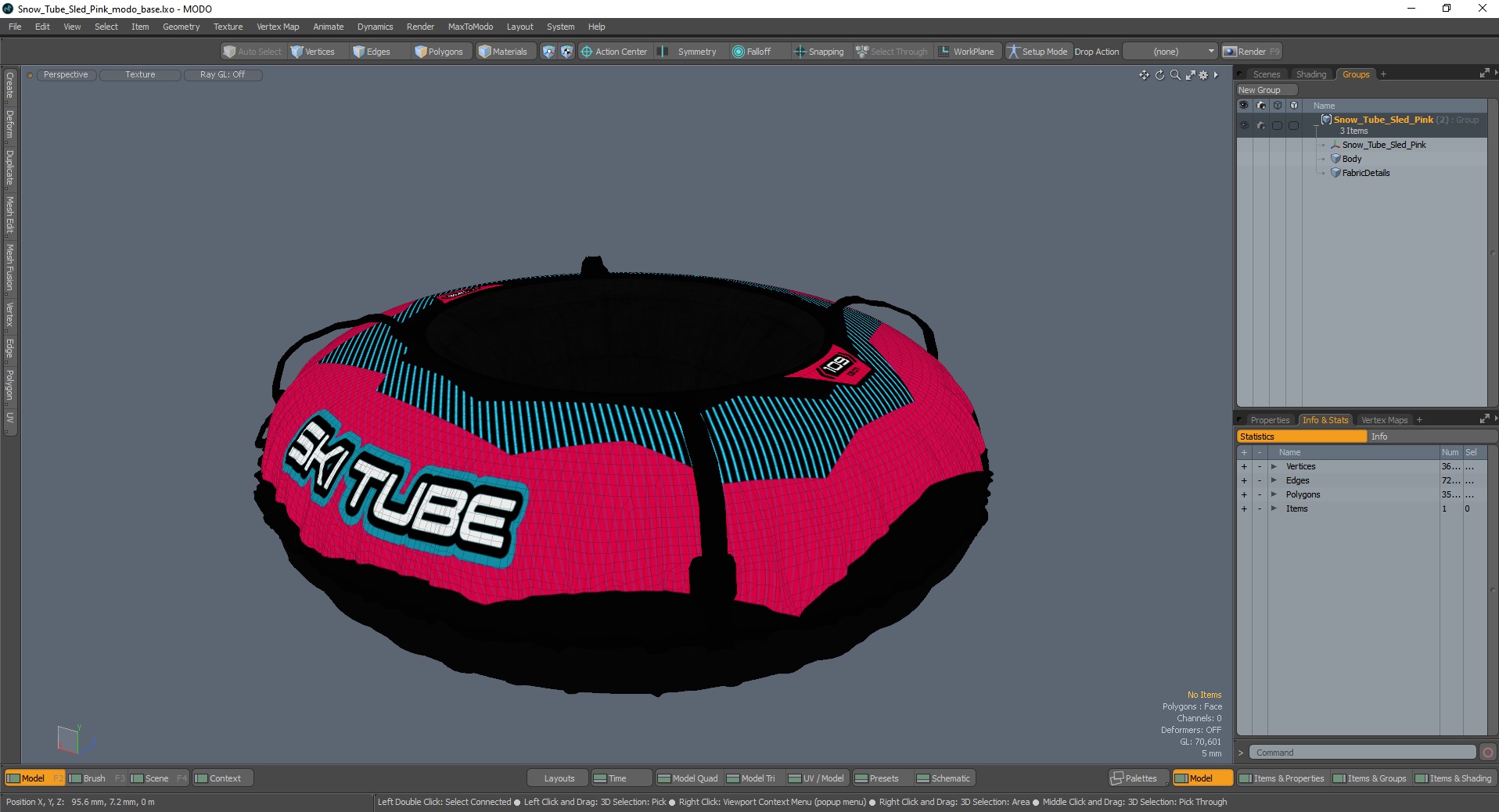Snow Tube Sled Pink 3D model