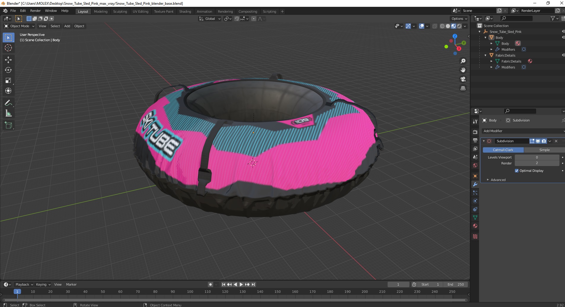 Snow Tube Sled Pink 3D model