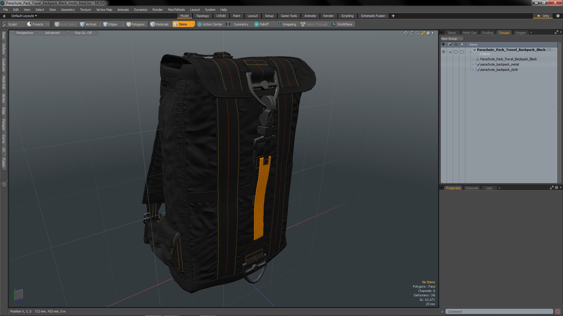3D Parachute Pack Travel Backpack Black