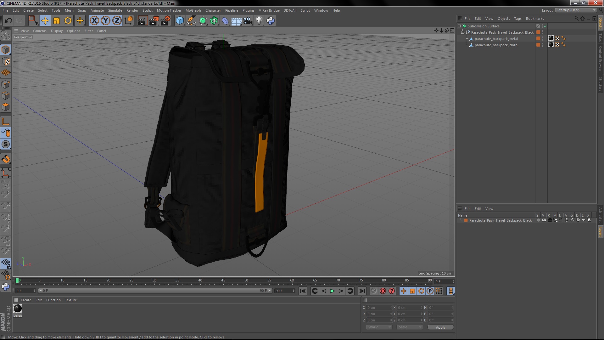 3D Parachute Pack Travel Backpack Black