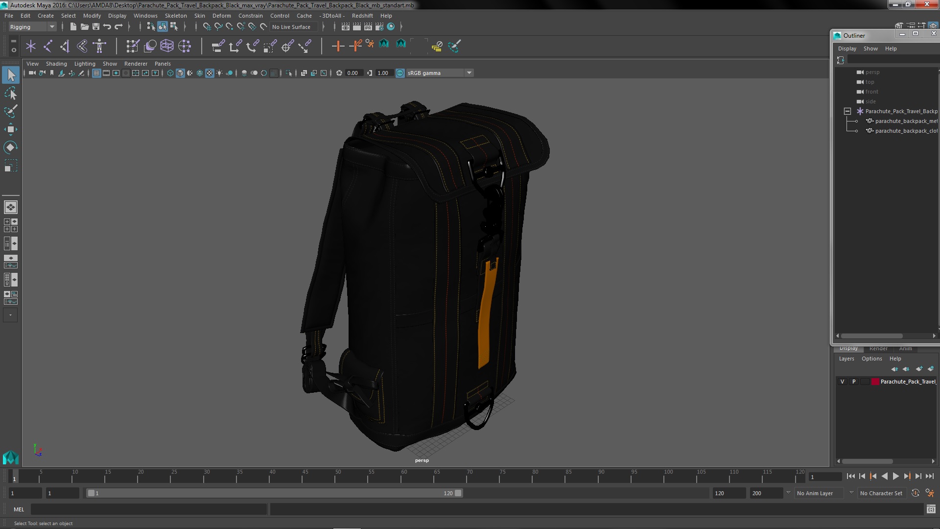 3D Parachute Pack Travel Backpack Black