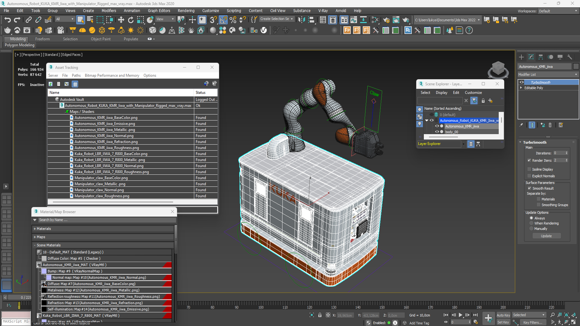 3D Autonomous Robot KUKA KMR Iiwa with Manipulator Rigged for Cinema 4D model