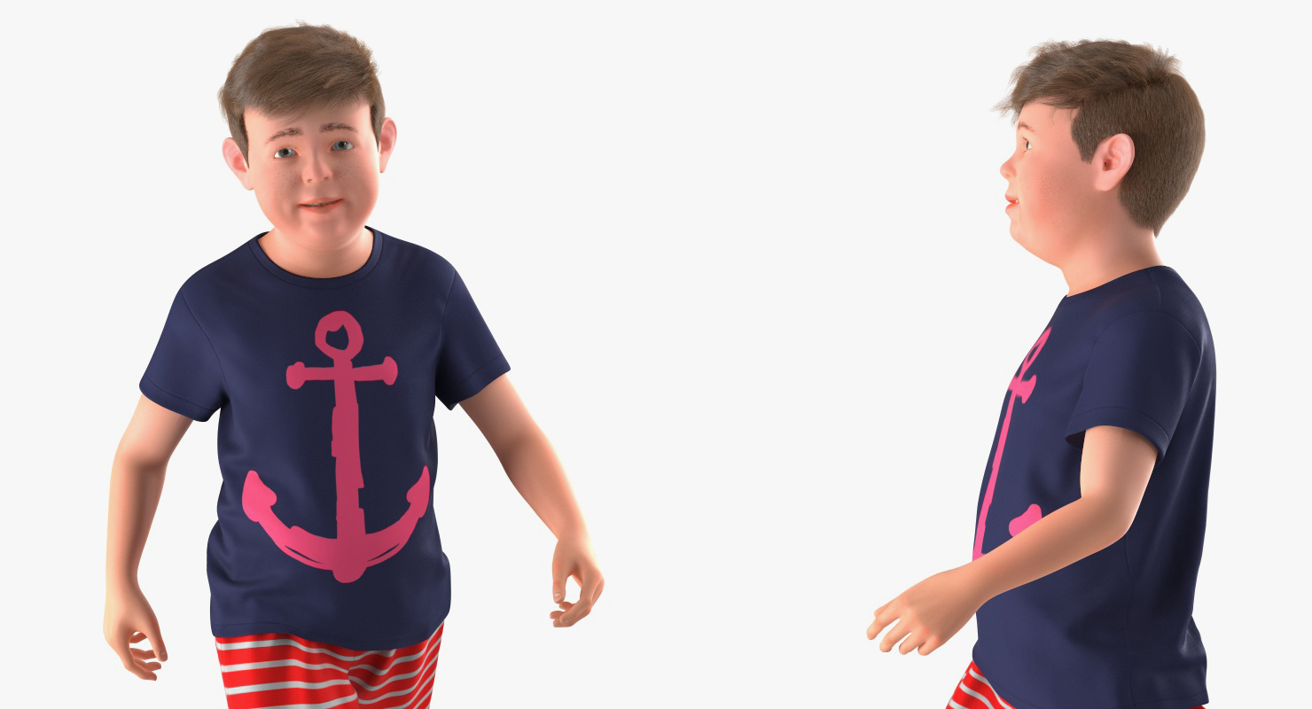 3D Teenage Boy Walking Pose with Fur model