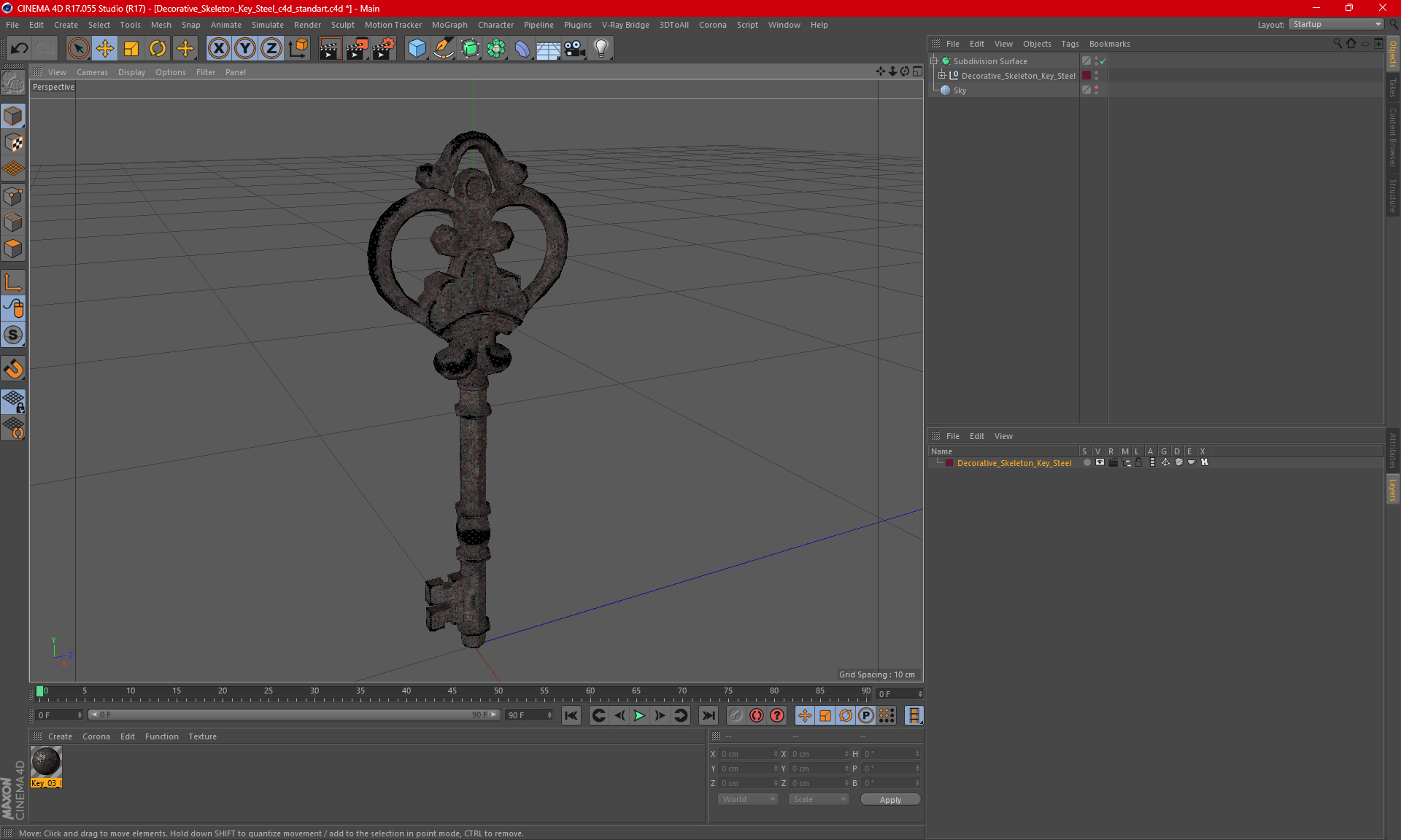 Decorative Skeleton Key Steel 3D model
