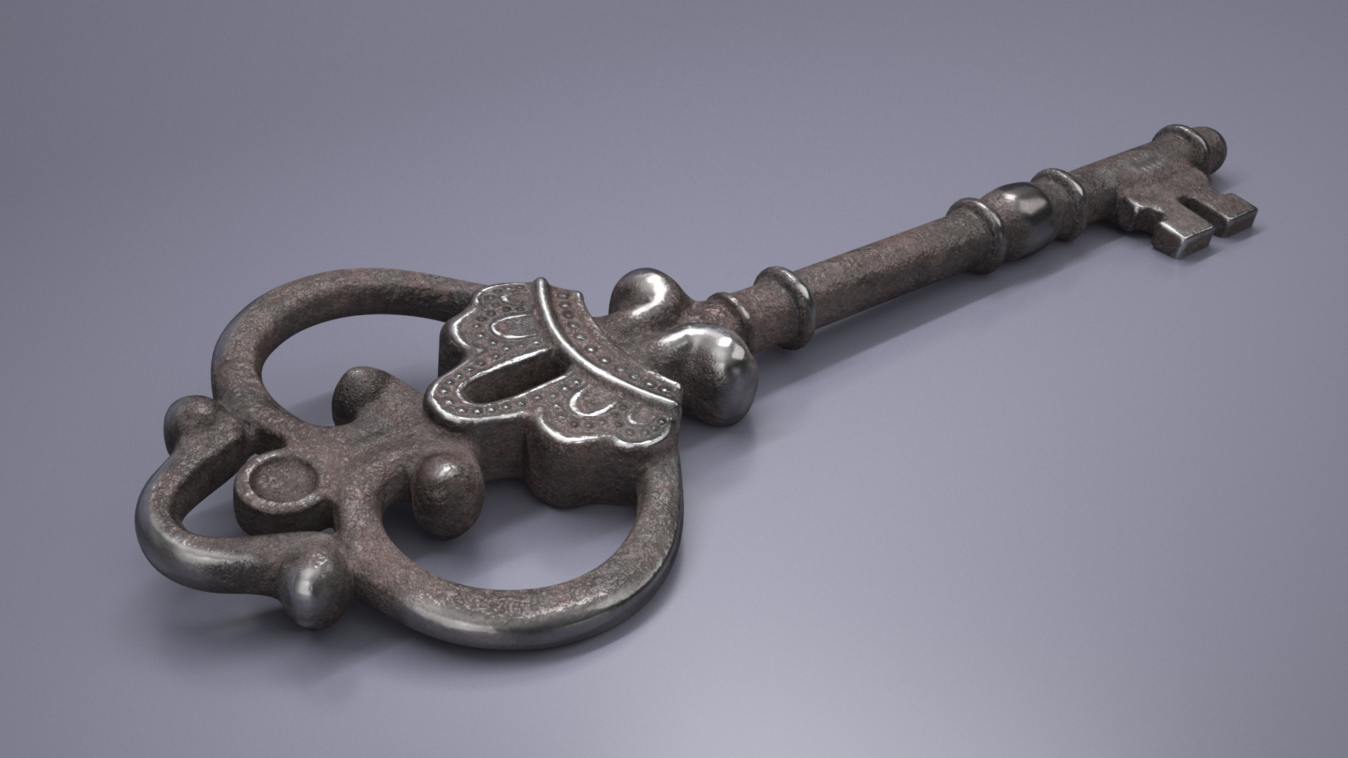 Decorative Skeleton Key Steel 3D model