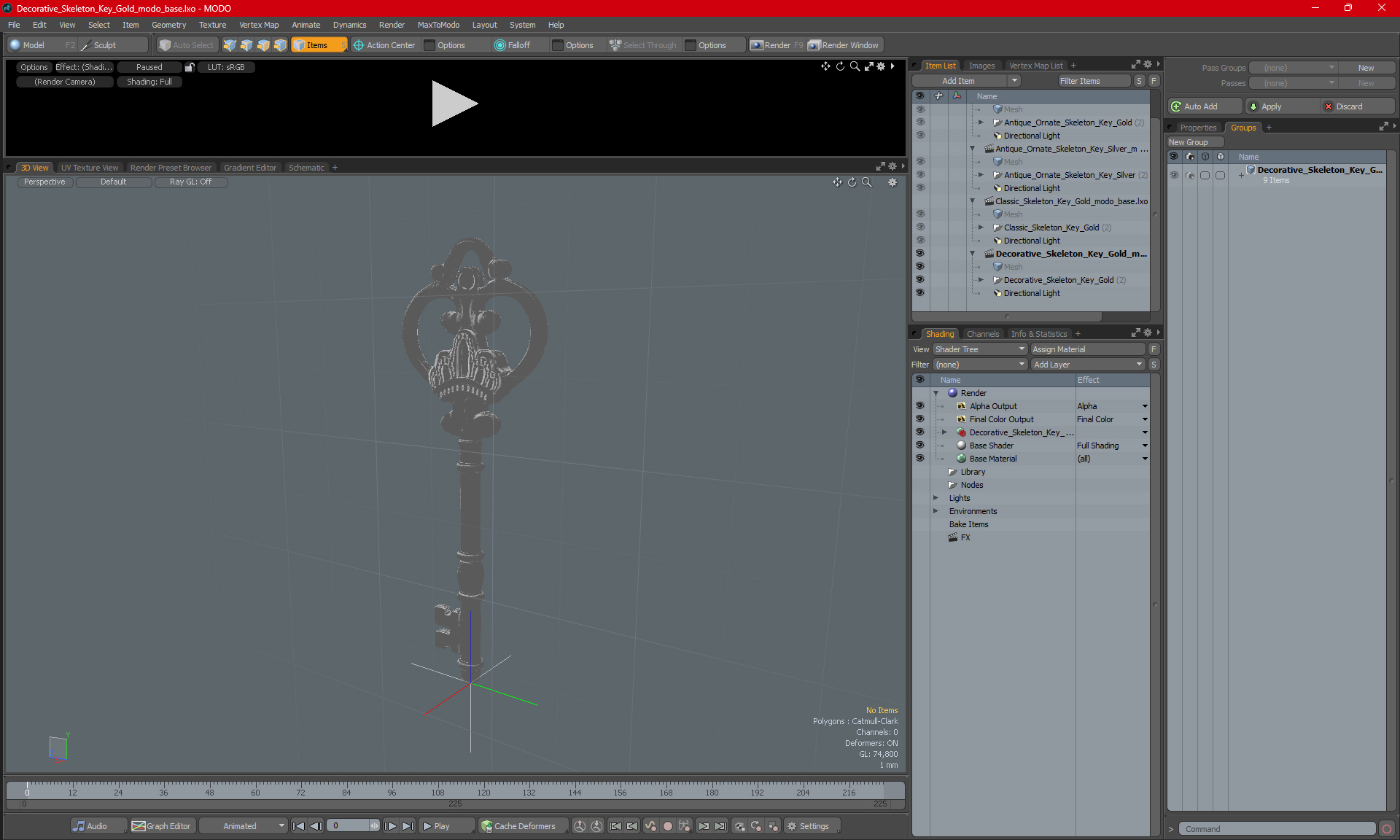 Decorative Skeleton Key Steel 3D model