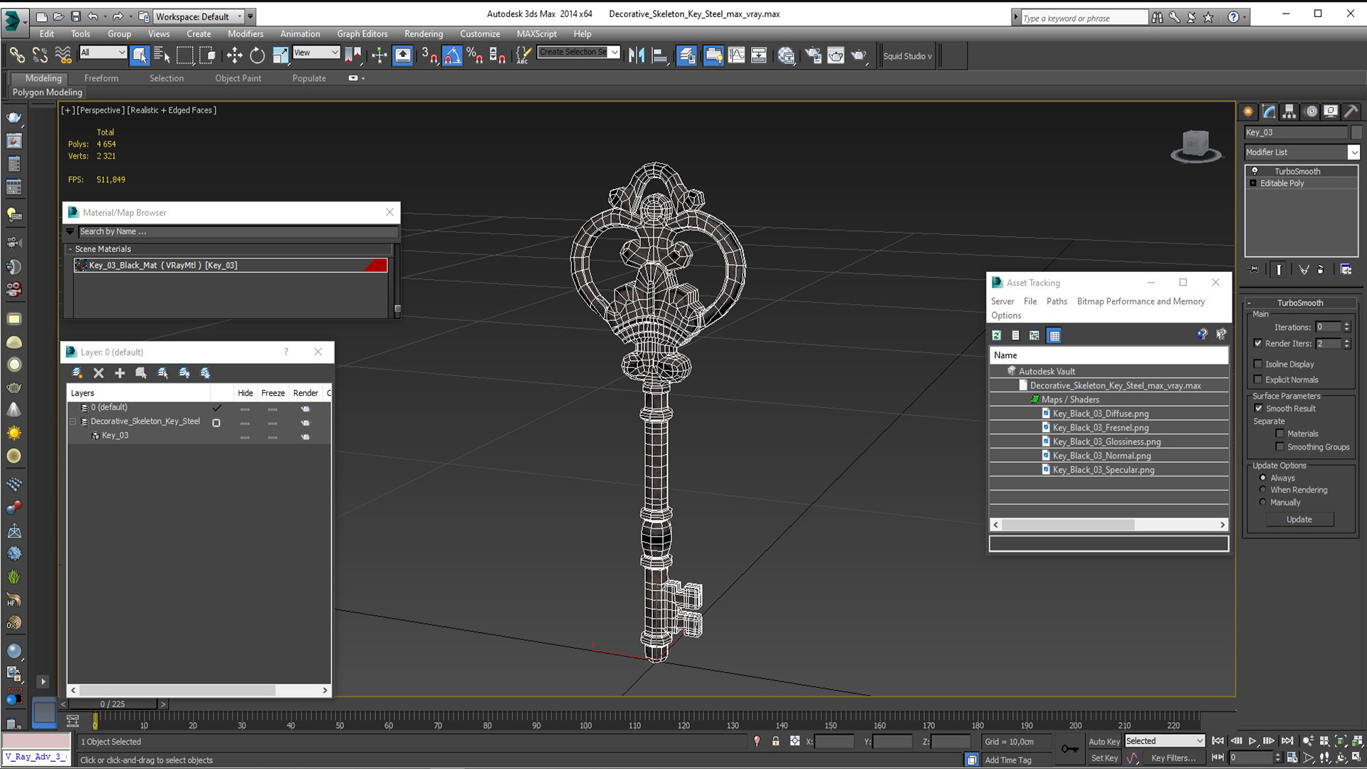 Decorative Skeleton Key Steel 3D model