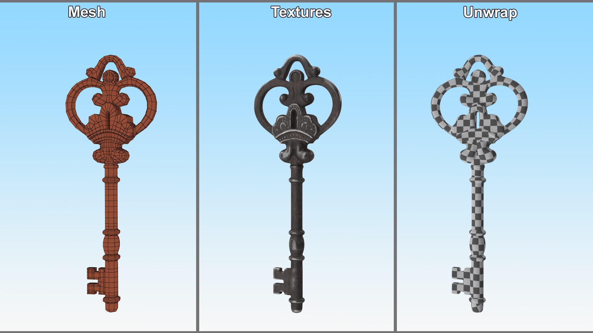 Decorative Skeleton Key Steel 3D model