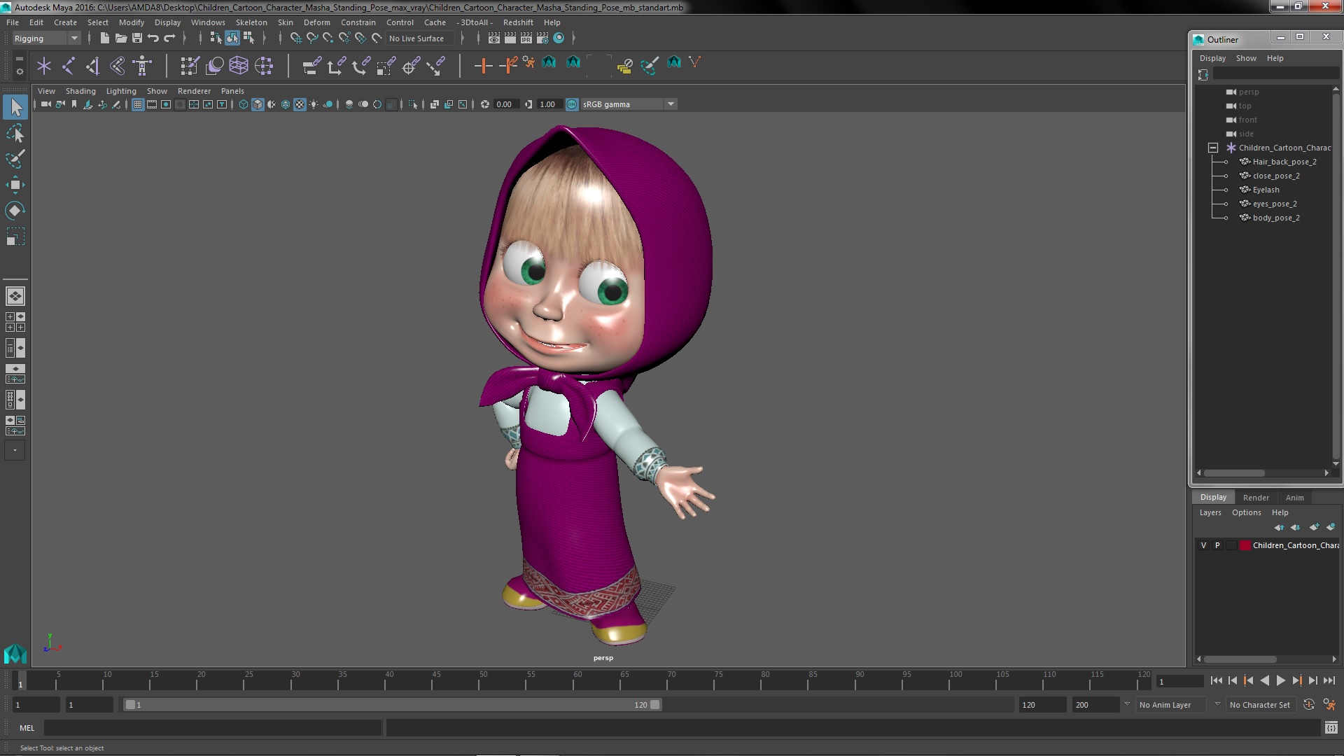 3D Children Cartoon Character Masha Standing Pose