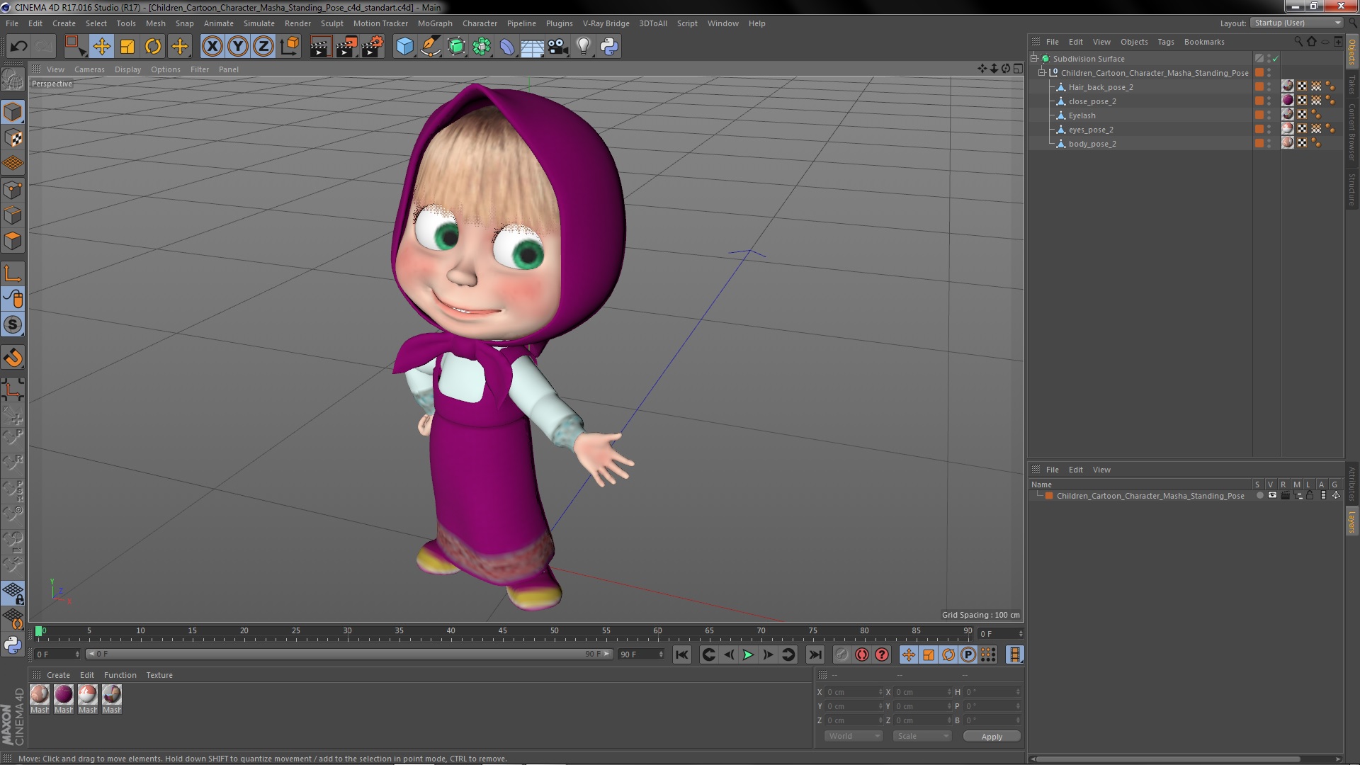3D Children Cartoon Character Masha Standing Pose