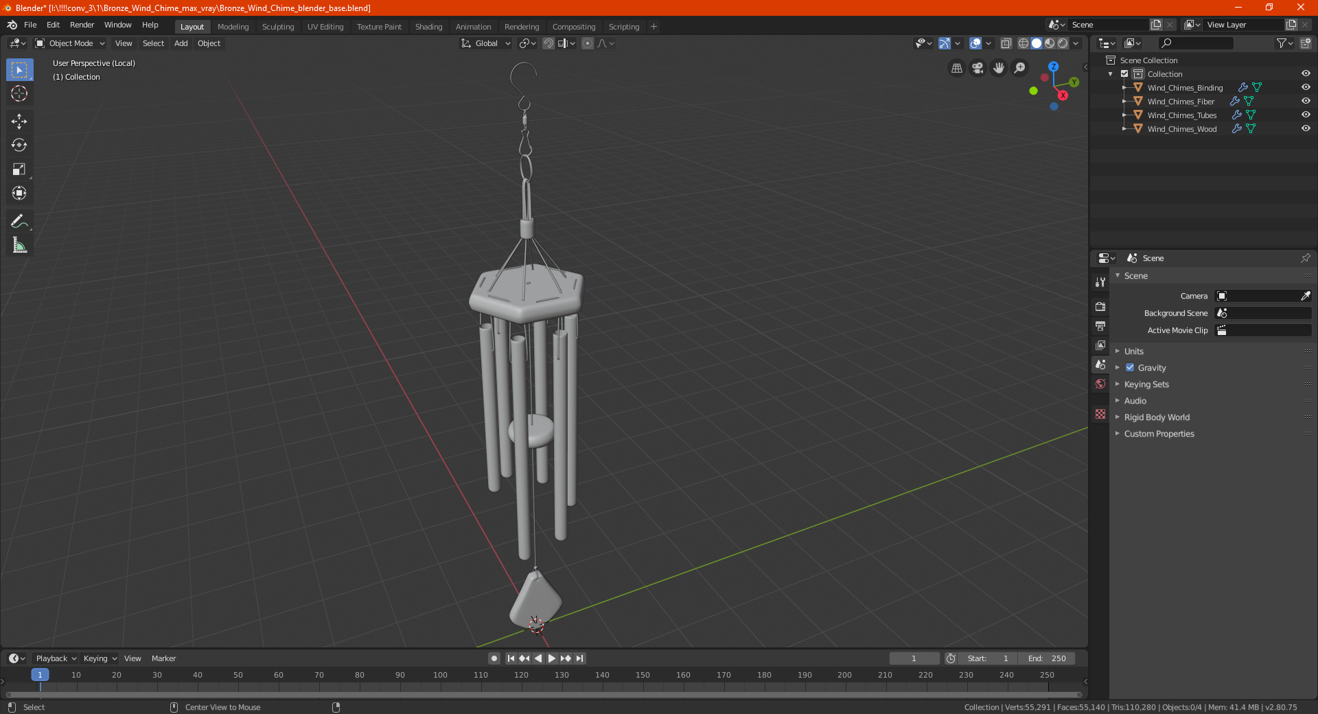 Bronze Wind Chime 3D