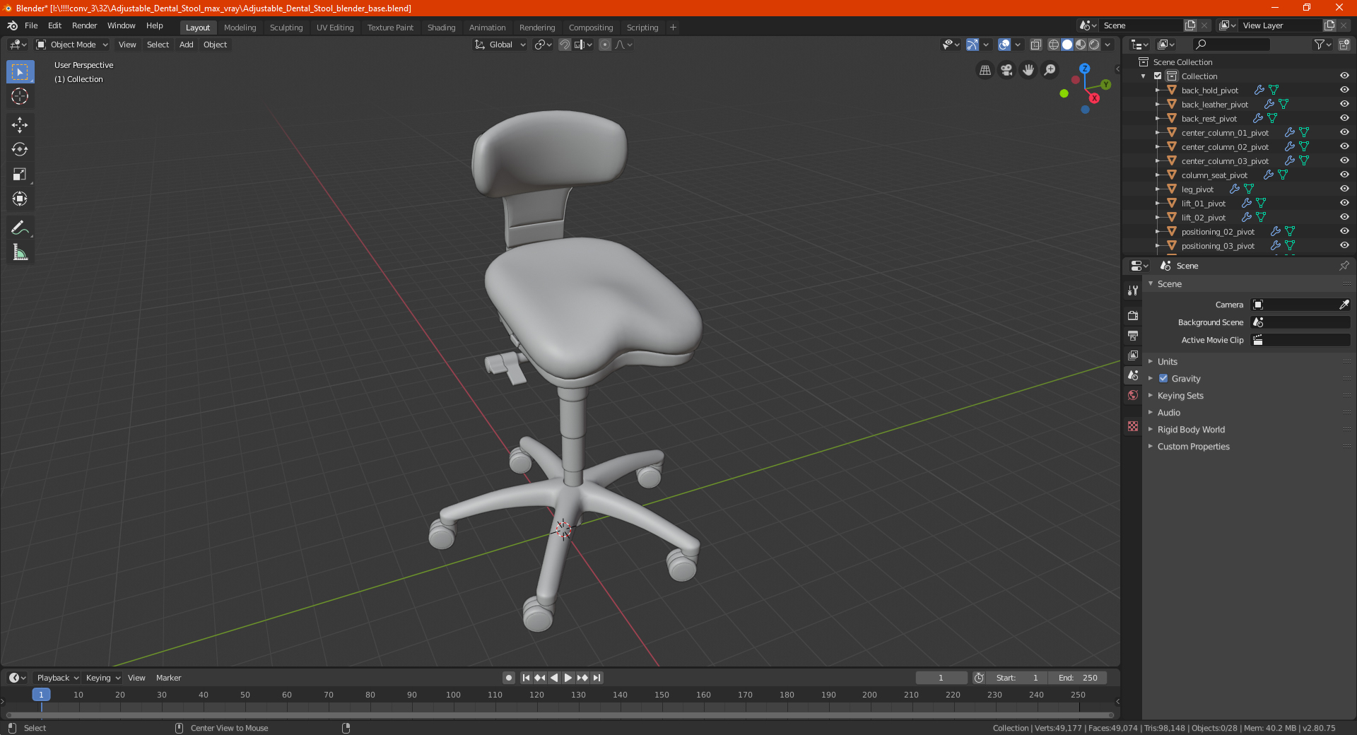 3D Adjustable Dental Stool model