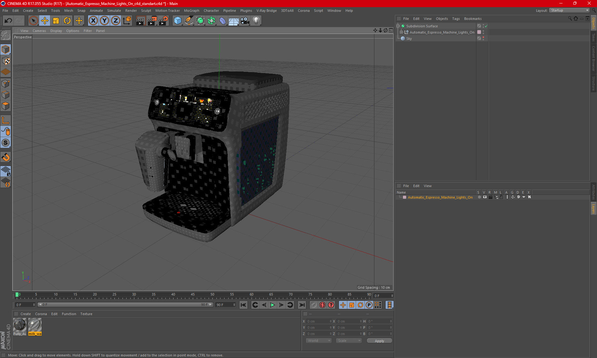 3D Automatic Espresso Machine Lights On