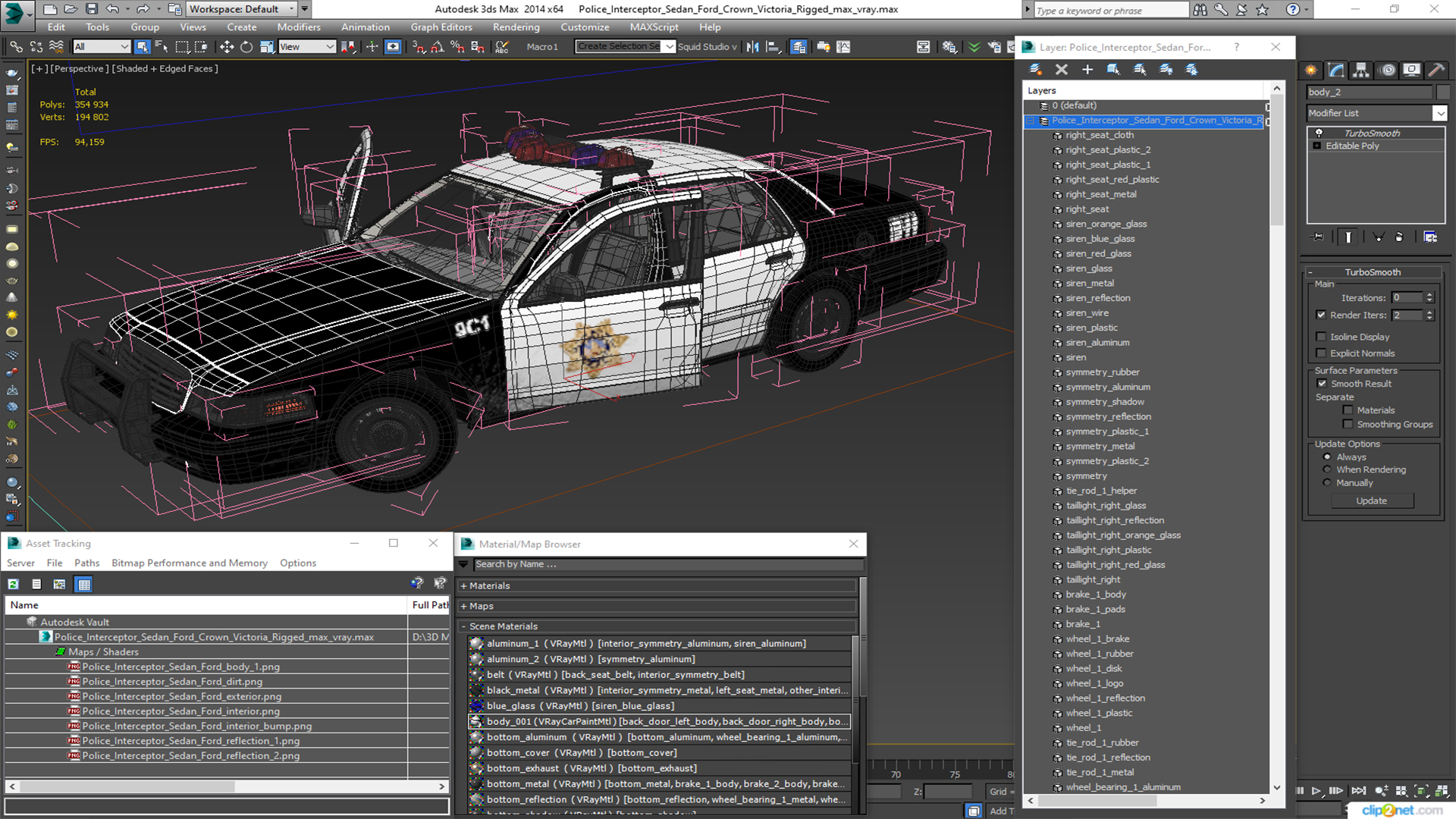 3D model Police Interceptor Sedan Ford Crown Victoria Rigged for Cinema 4D