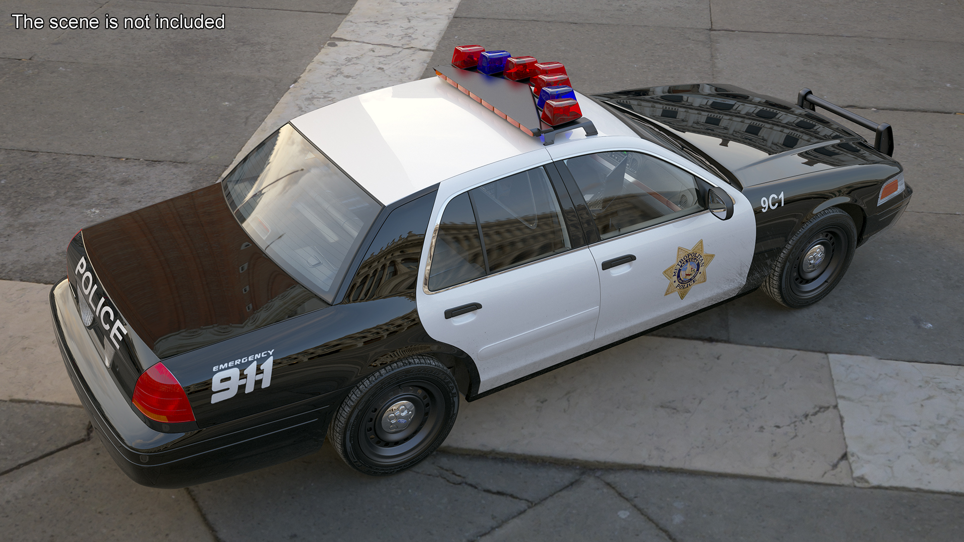 3D model Police Interceptor Sedan Ford Crown Victoria Rigged for Cinema 4D