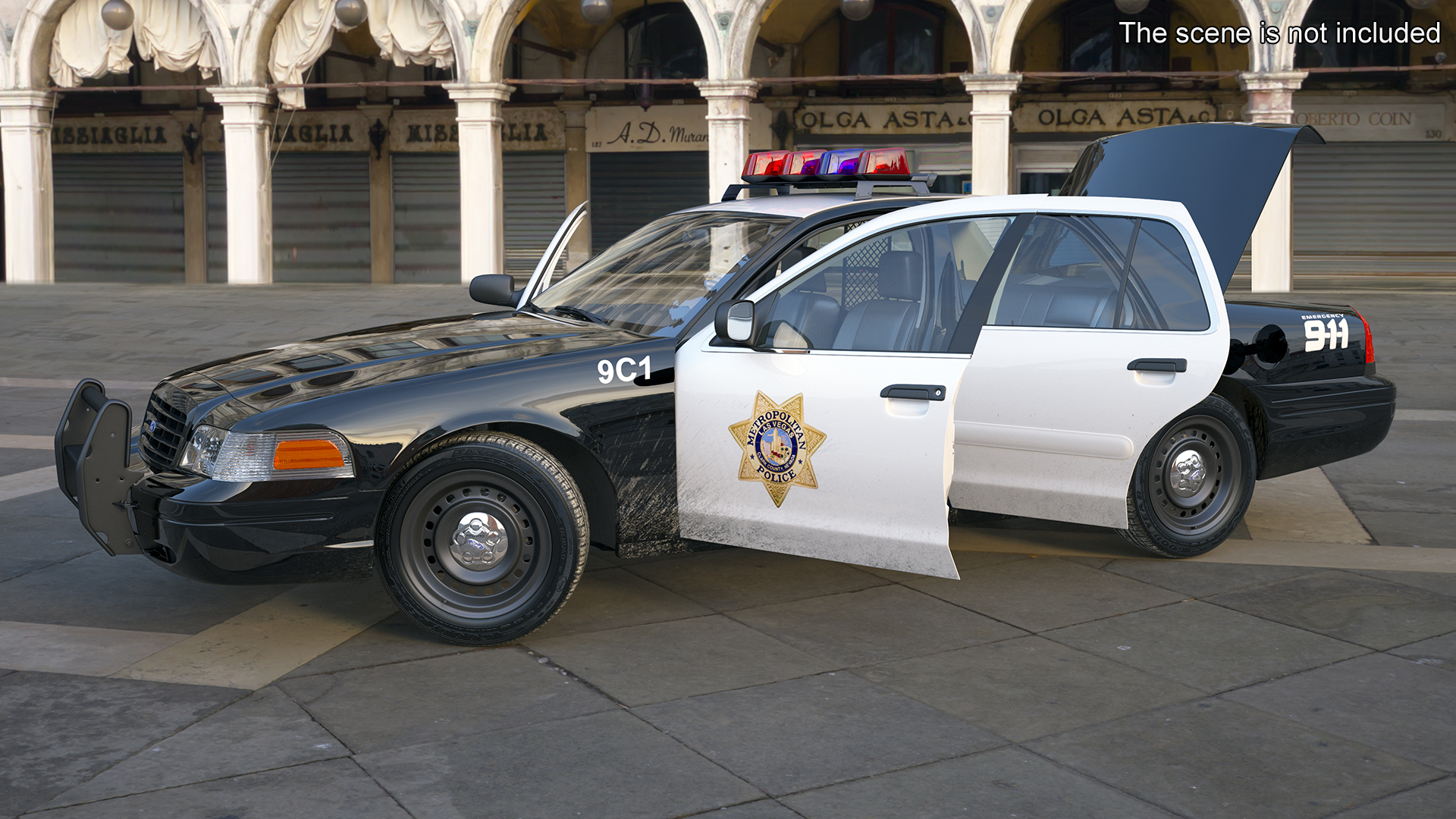 3D model Police Interceptor Sedan Ford Crown Victoria Rigged for Cinema 4D
