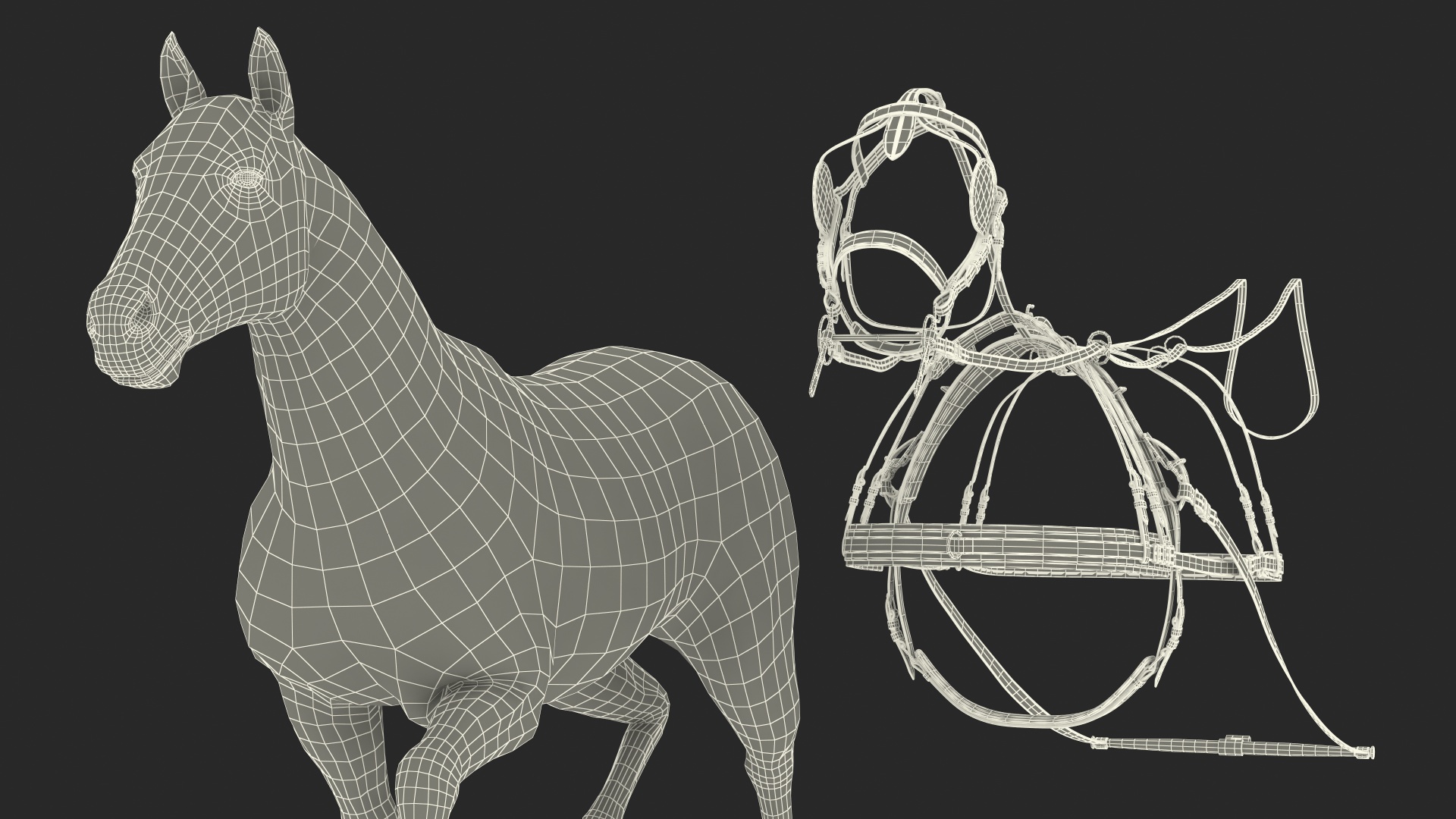 3D model Horse Drawn Leather Harness Walking Pose