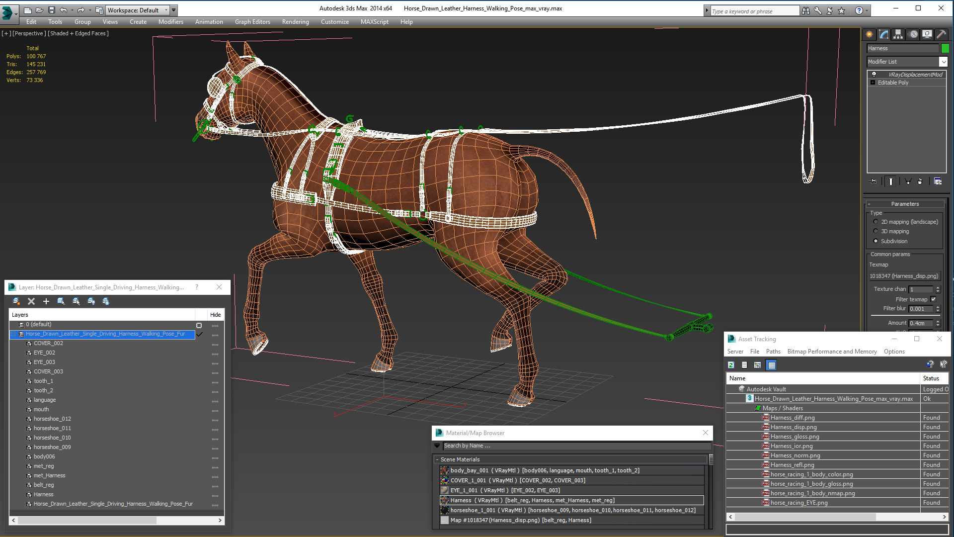 3D model Horse Drawn Leather Harness Walking Pose
