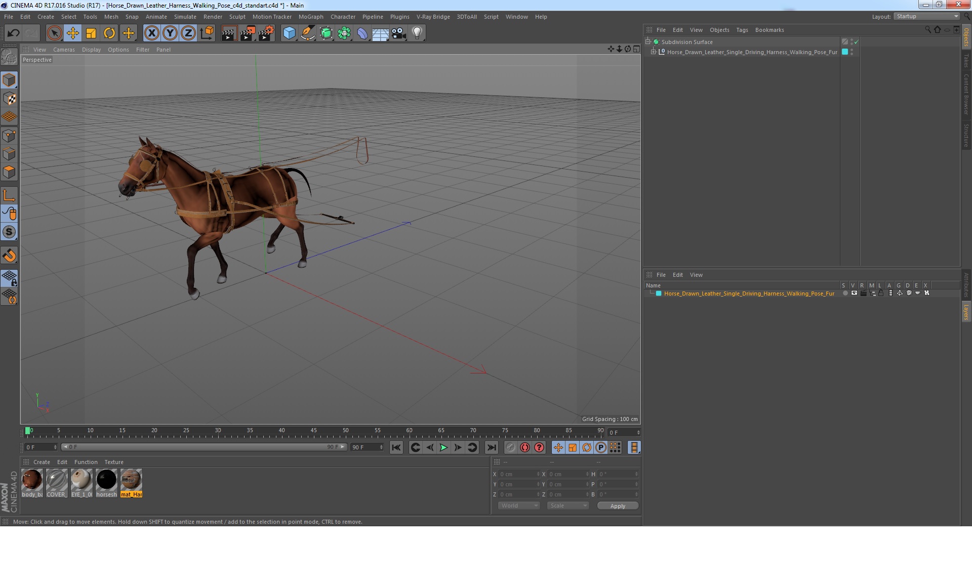 3D model Horse Drawn Leather Harness Walking Pose