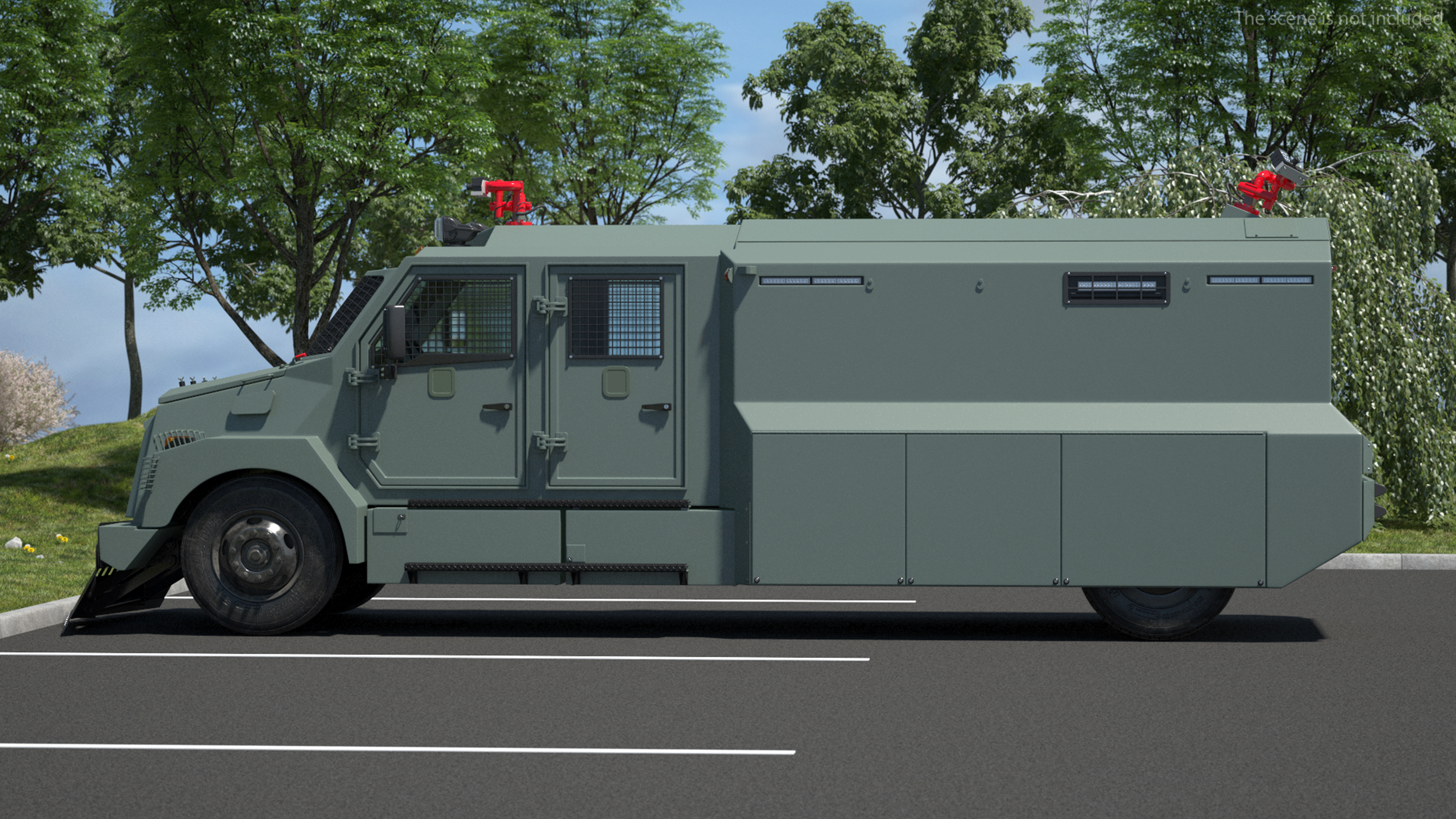 3D Armored Anti Riot Truck Green Rigged