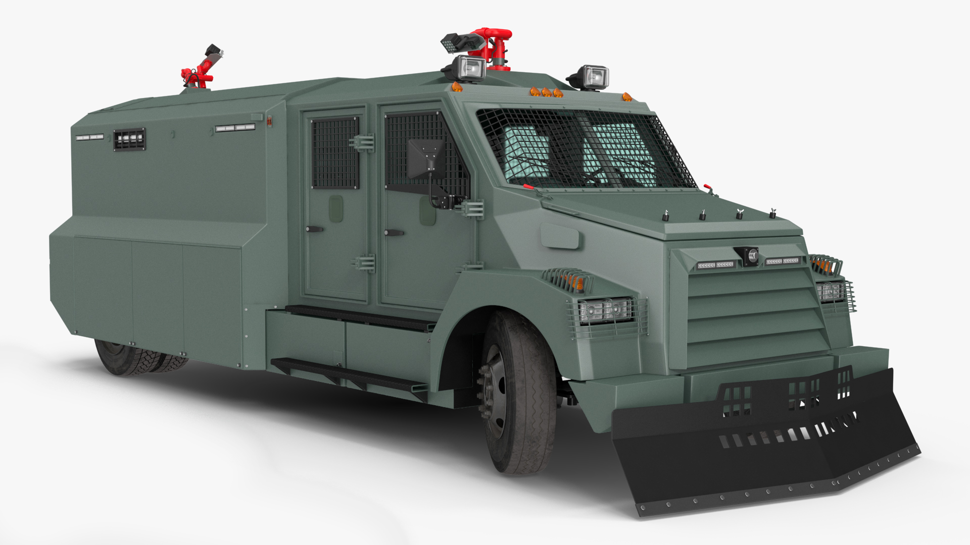3D Armored Anti Riot Truck Green Rigged