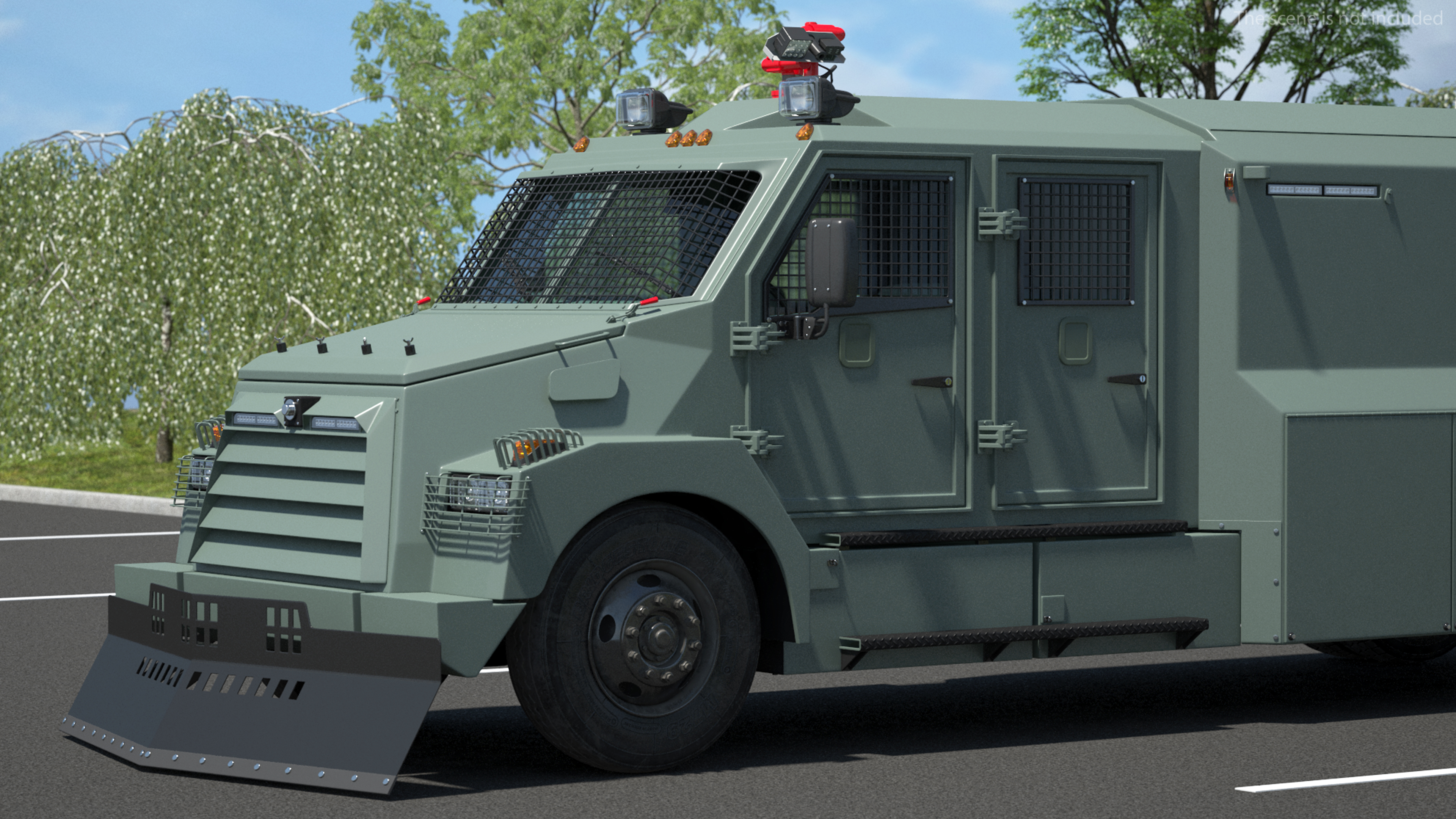 3D Armored Anti Riot Truck Green Rigged