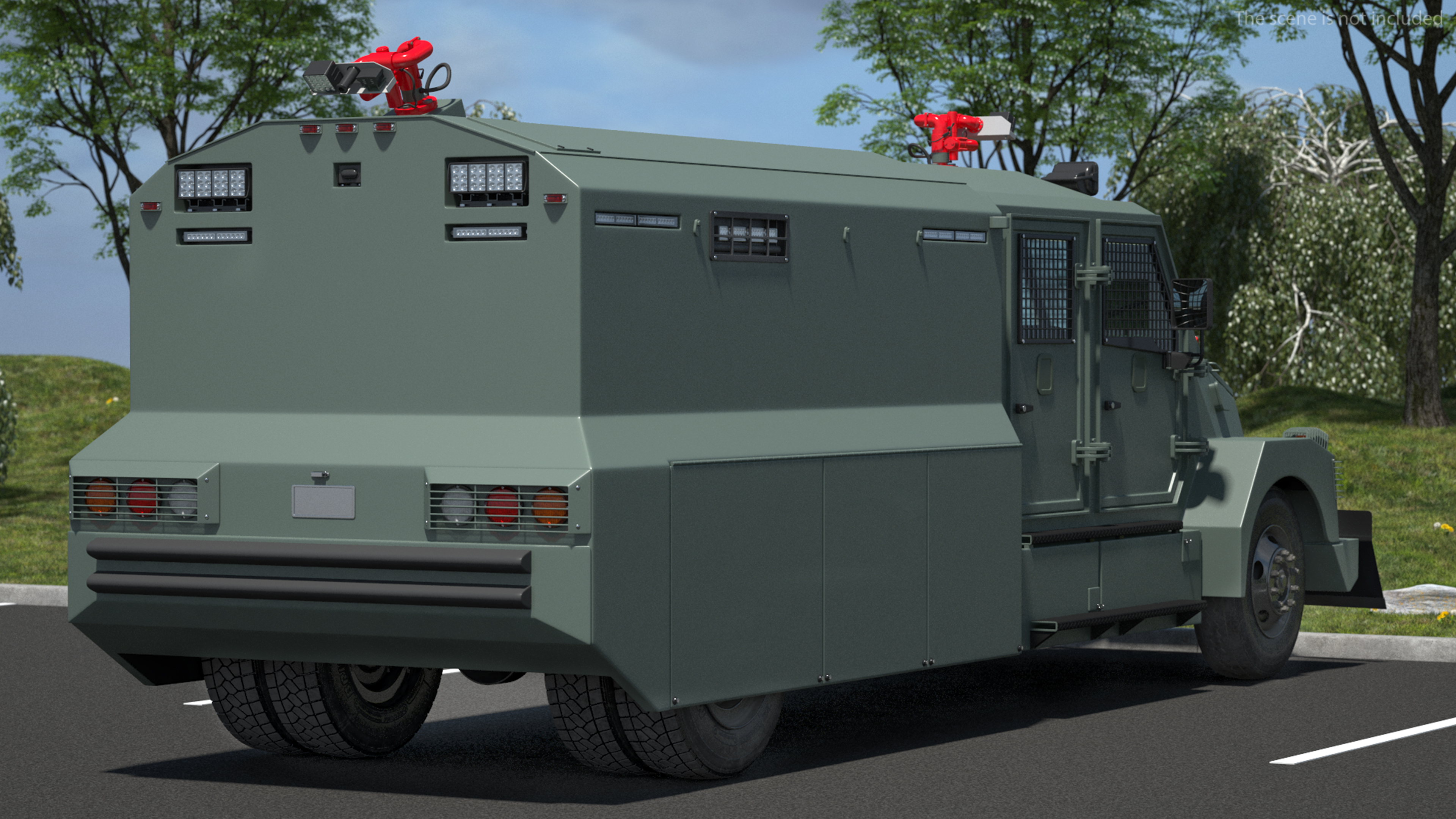 3D Armored Anti Riot Truck Green Rigged