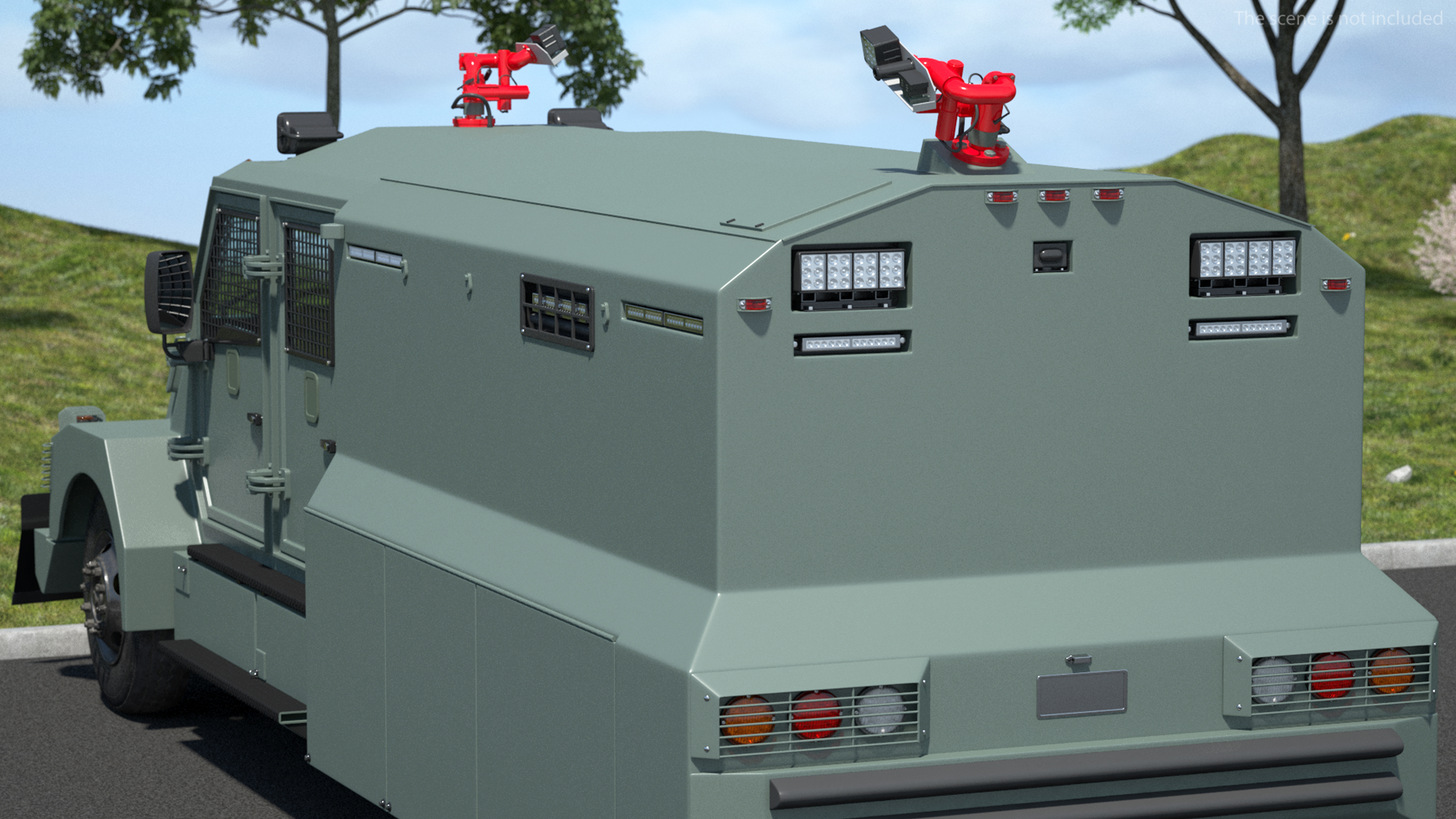 3D Armored Anti Riot Truck Green Rigged