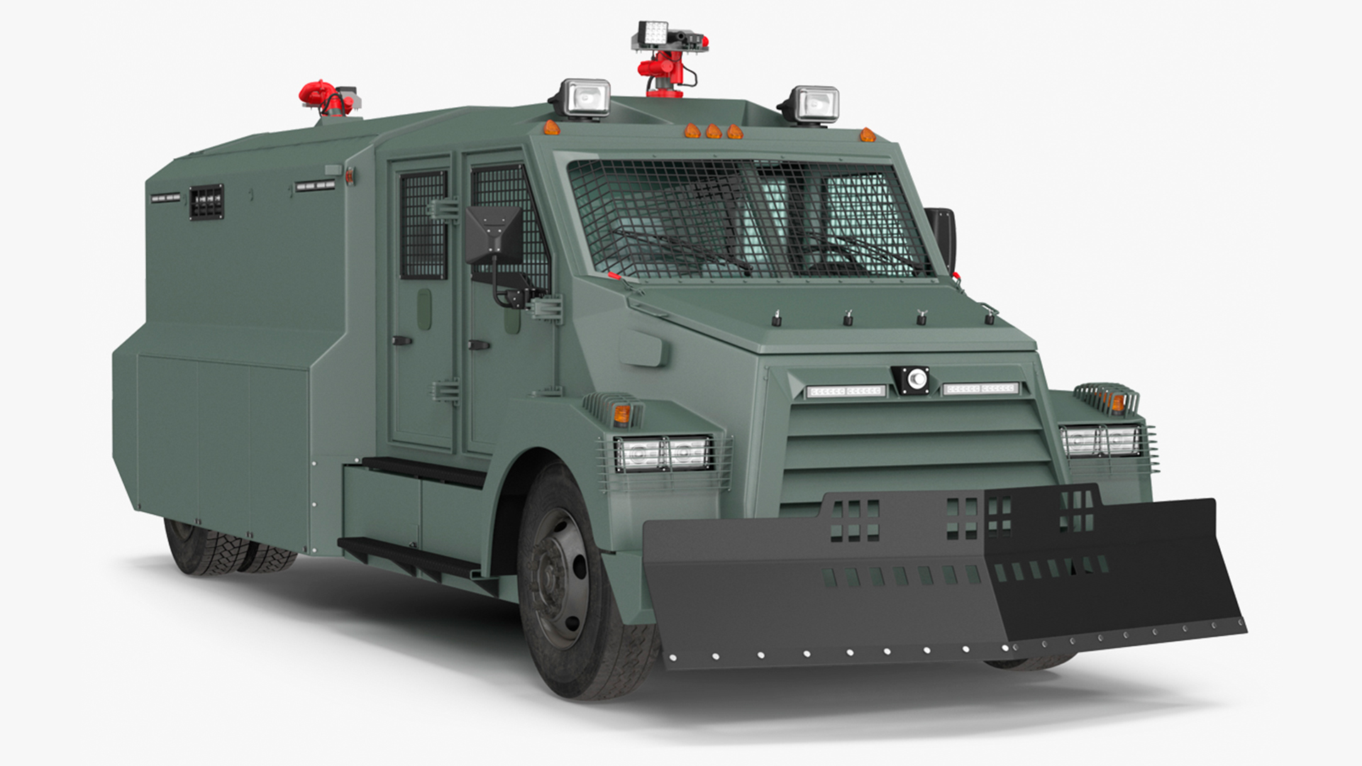 3D Armored Anti Riot Truck Green Rigged