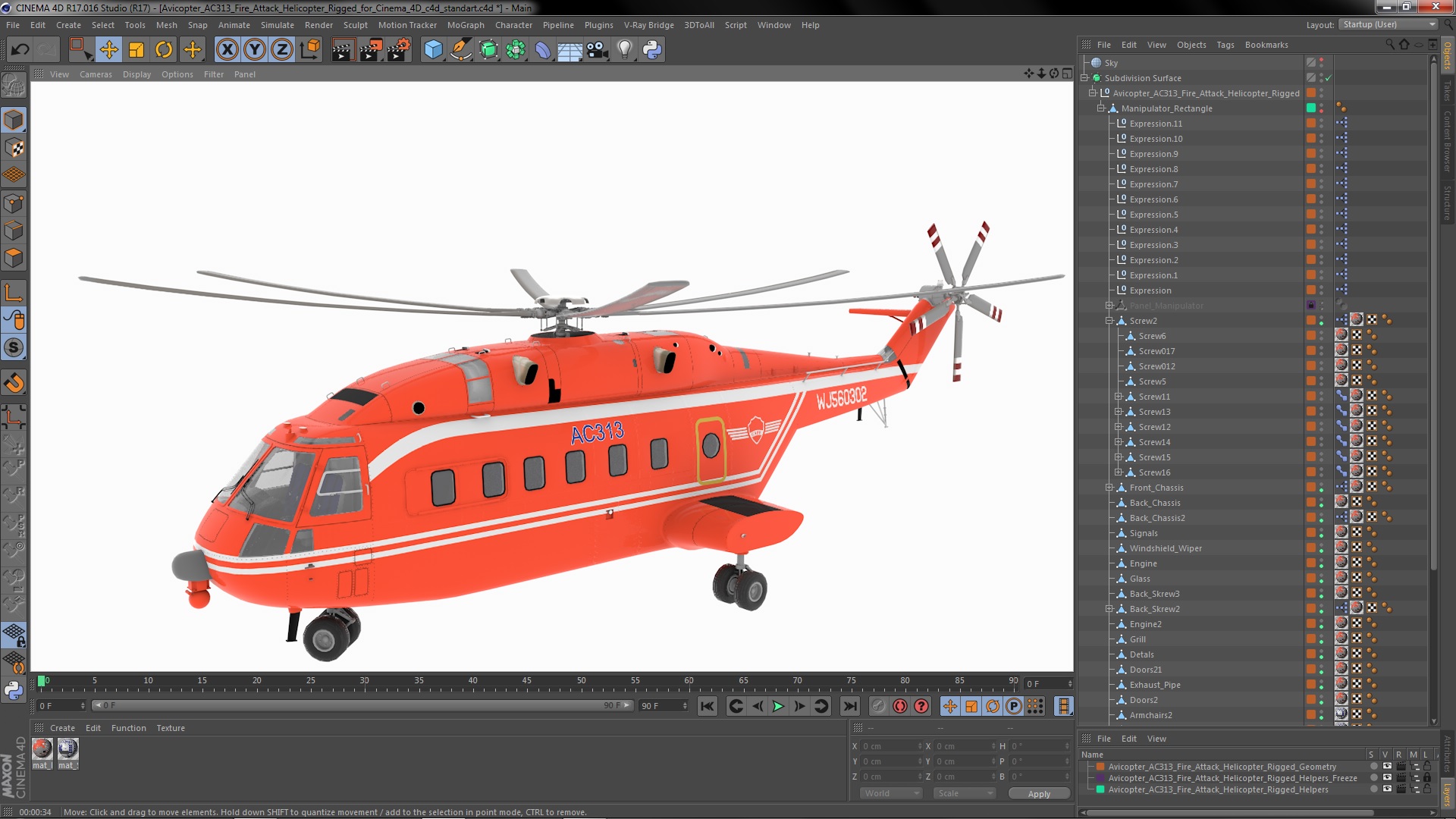 Avicopter AC313 Fire Attack Helicopter Rigged for Cinema 4D 3D model