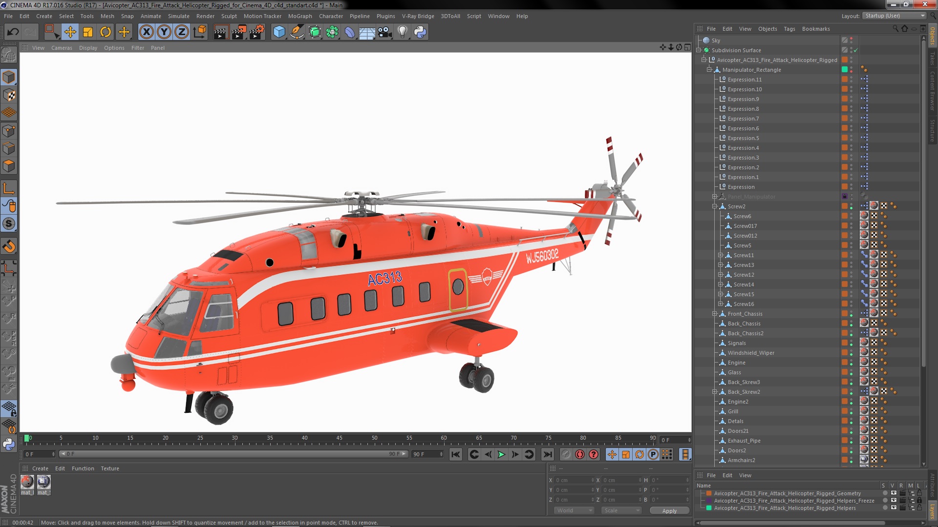 Avicopter AC313 Fire Attack Helicopter Rigged for Cinema 4D 3D model