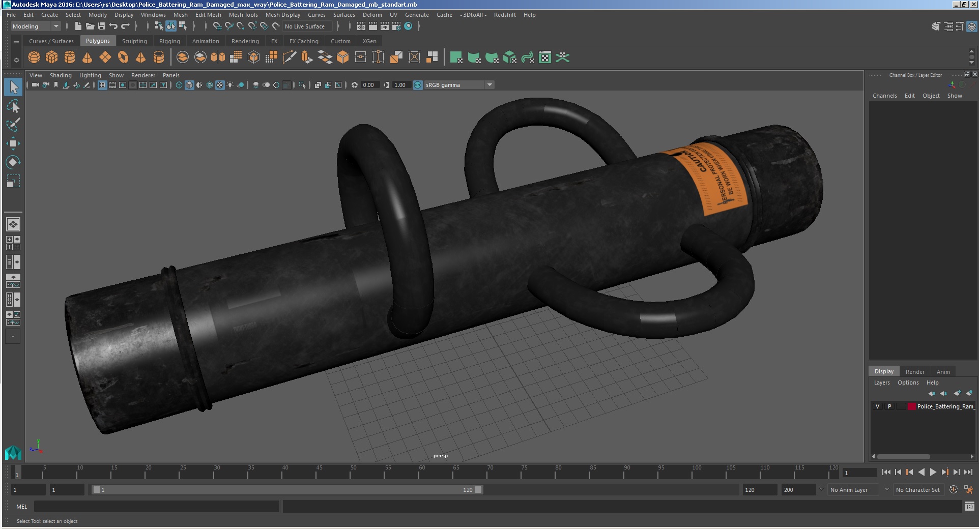 3D Police Battering Ram Damaged model