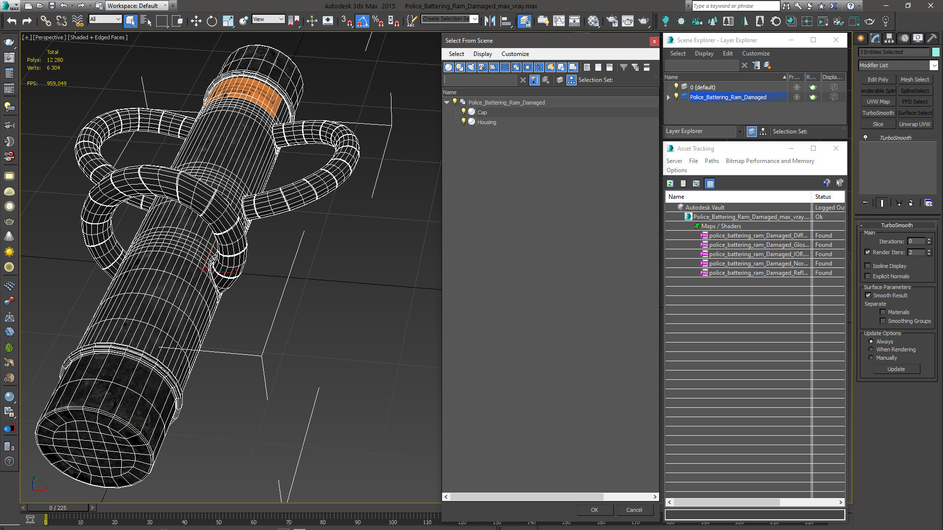3D Police Battering Ram Damaged model