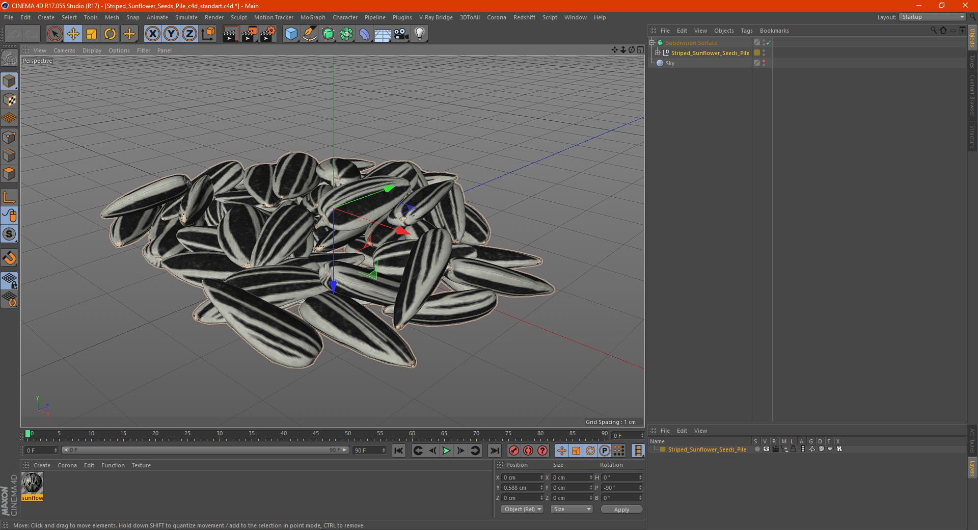 3D Striped Sunflower Seeds Pile model