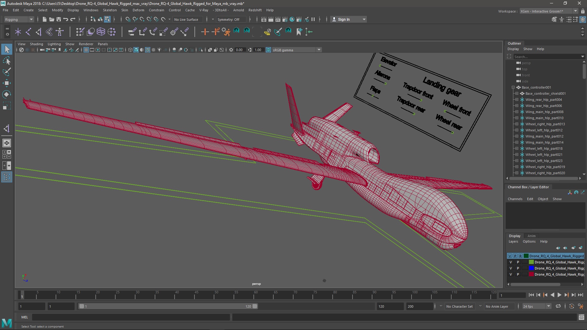 3D Drone RQ-4 Global Hawk Rigged for Maya model