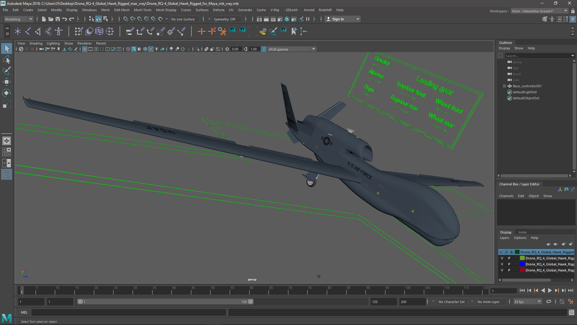 3D Drone RQ-4 Global Hawk Rigged for Maya model