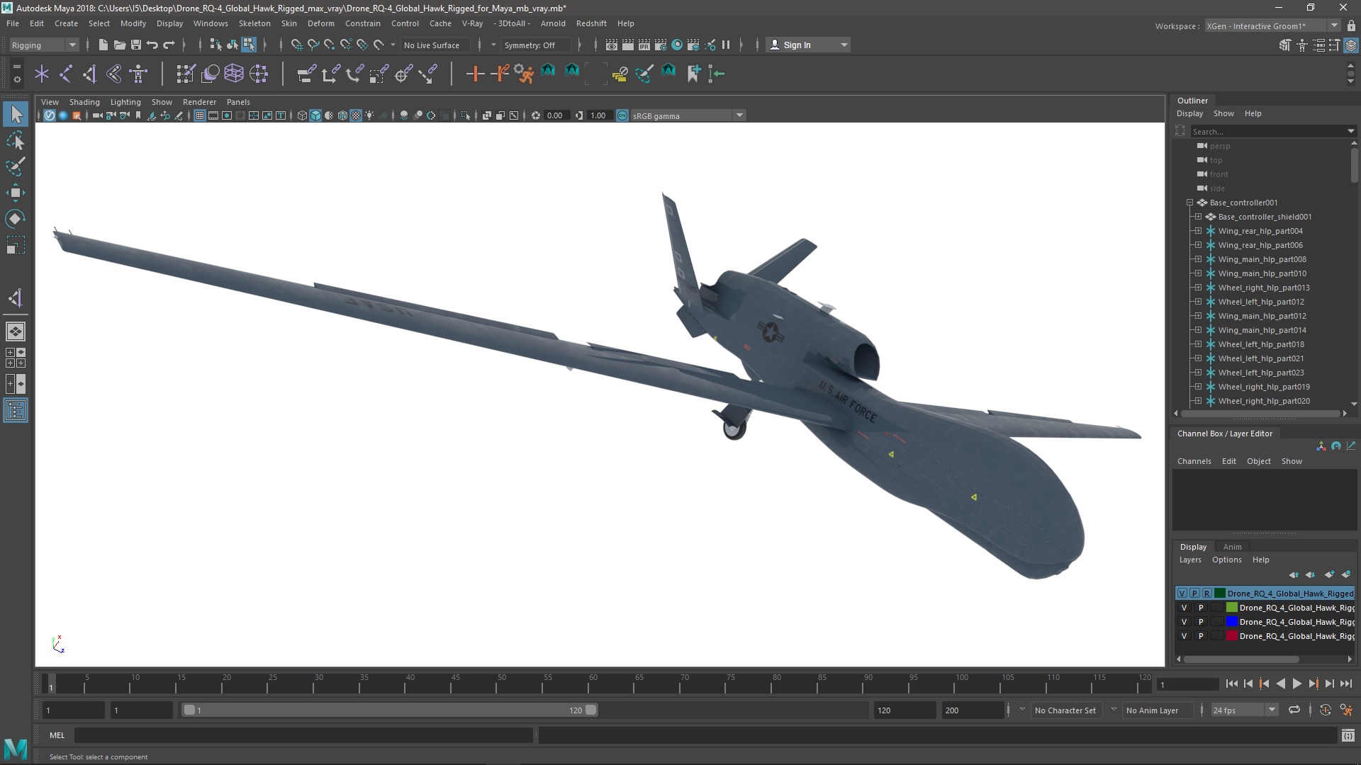 3D Drone RQ-4 Global Hawk Rigged for Maya model