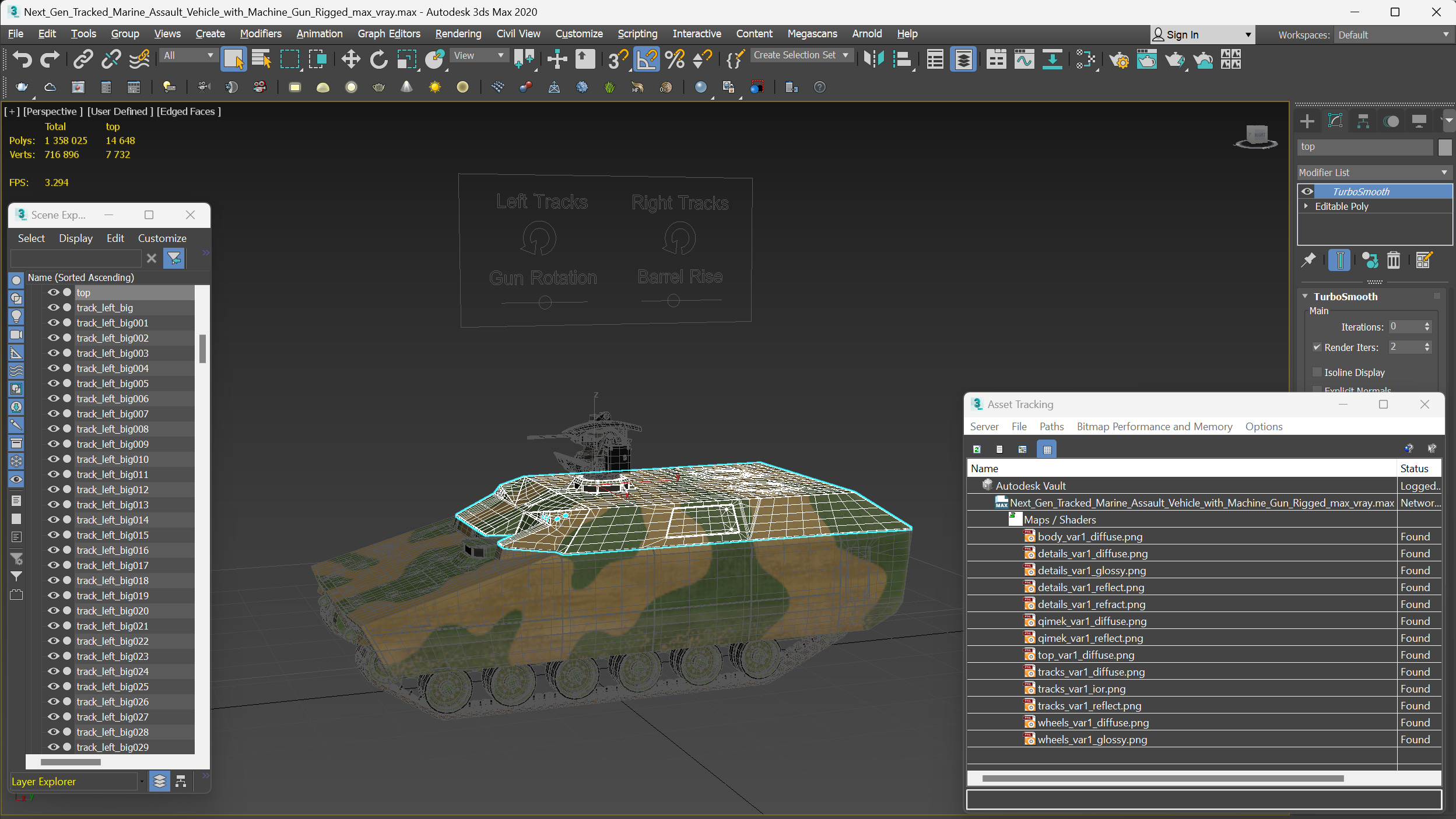 3D Next Gen Tracked Marine Assault Vehicle with Machine Gun Rigged model