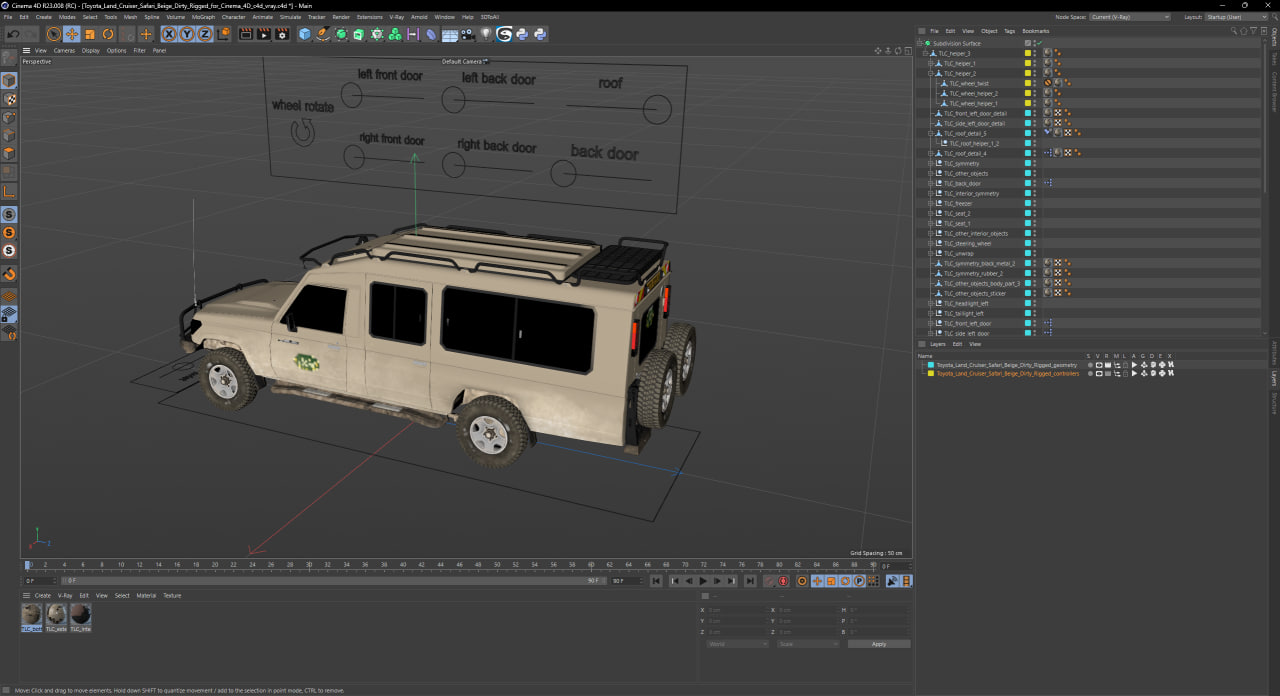 Toyota Land Cruiser Safari Beige Dirty Rigged for Cinema 4D 3D model