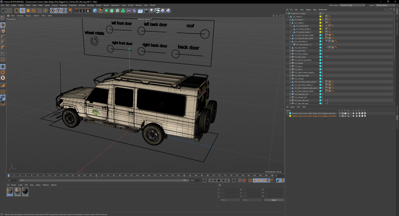 Toyota Land Cruiser Safari Beige Dirty Rigged for Cinema 4D 3D model