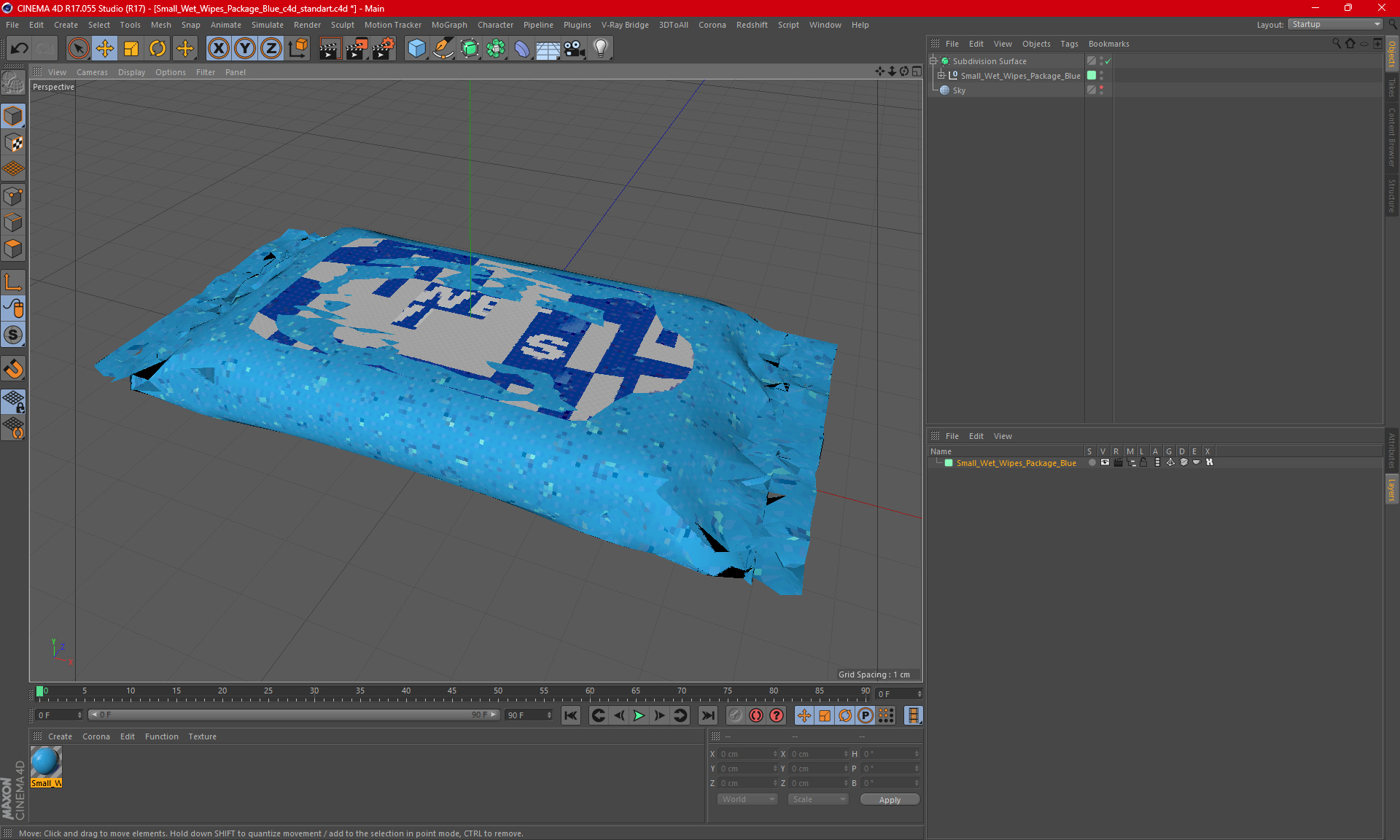 3D Small Wet Wipes Package Blue model