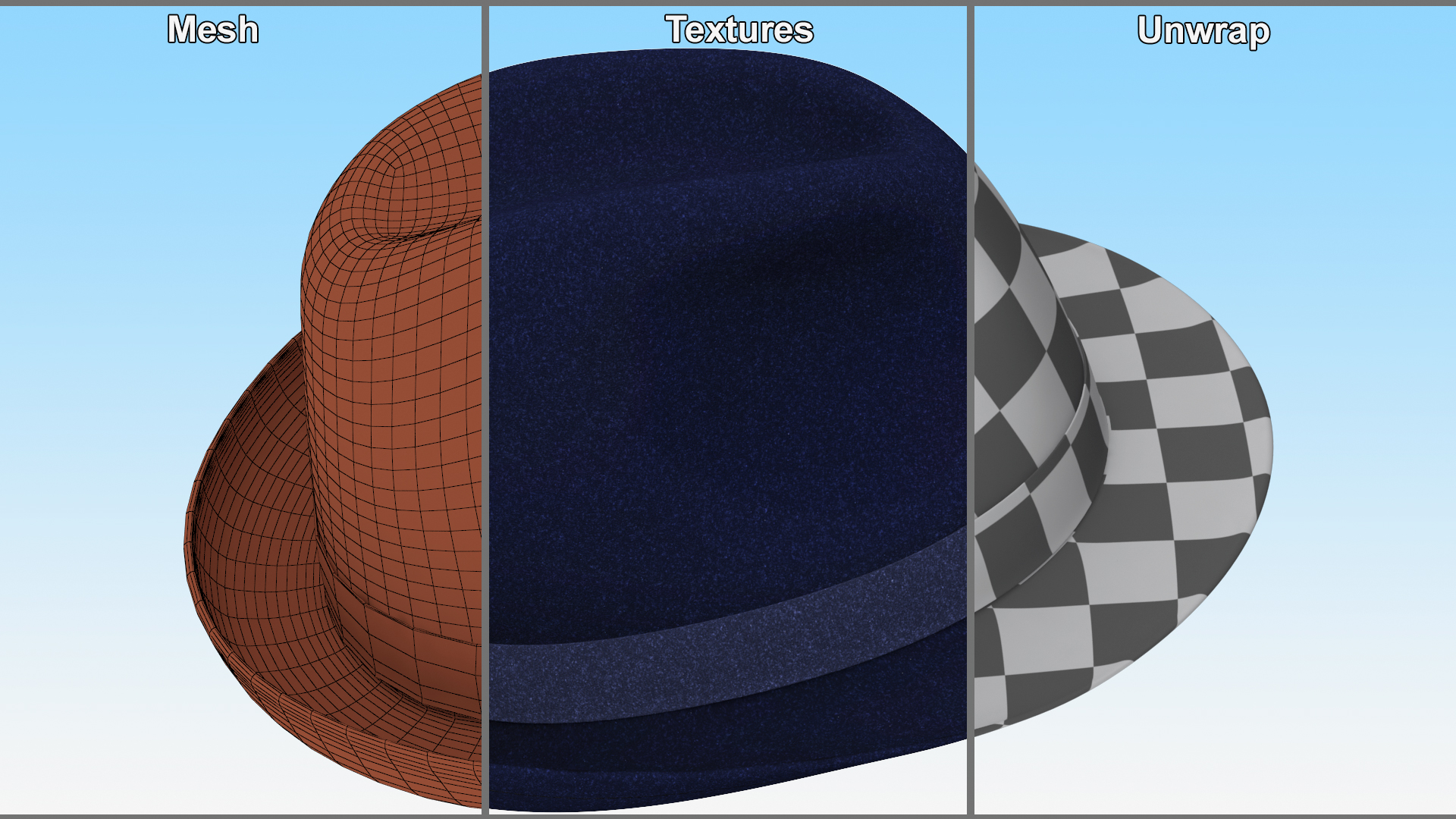 3D Royal Blue Fedora Hat