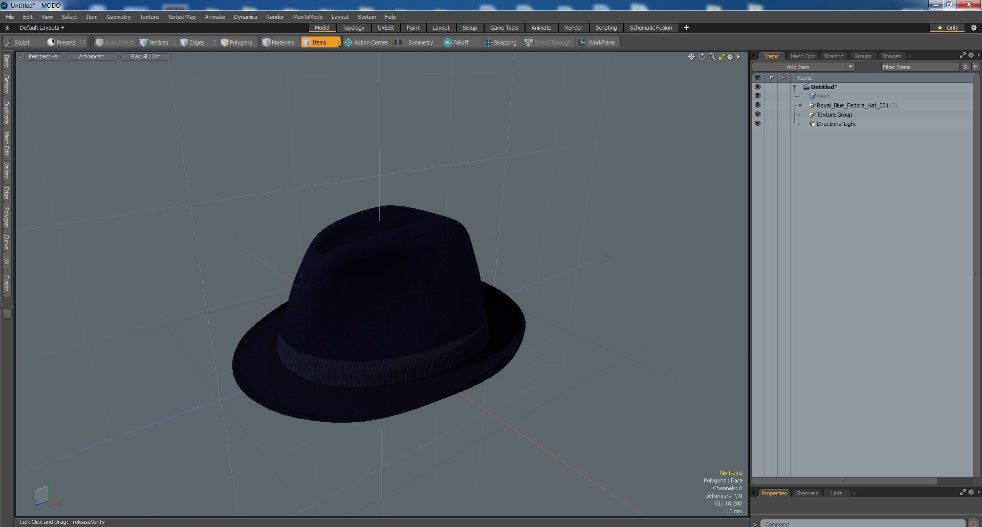 3D Royal Blue Fedora Hat