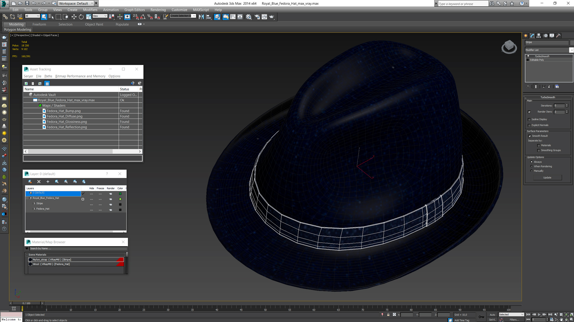 3D Royal Blue Fedora Hat
