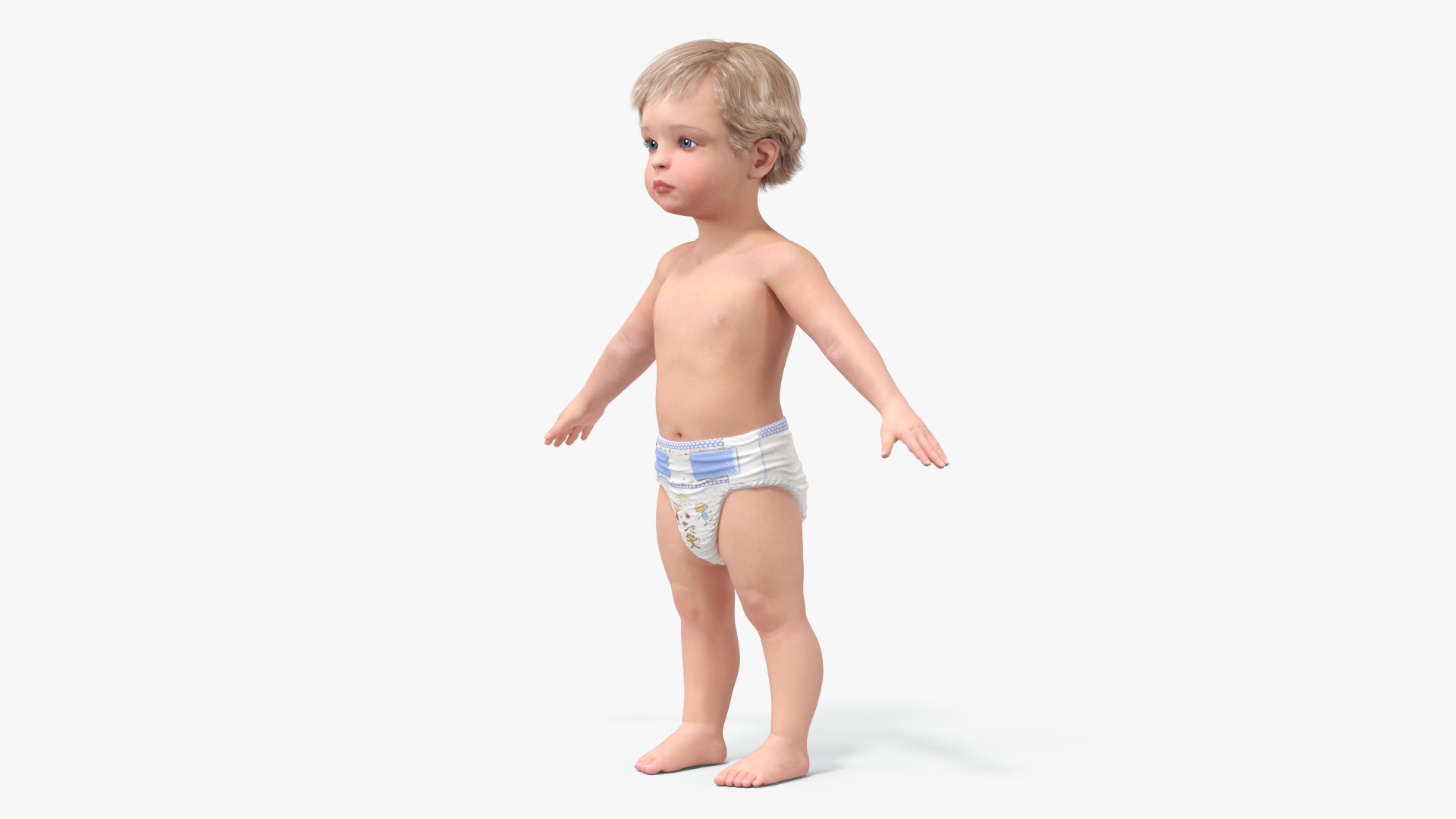 Boy Aged 1 Year in Diaper A-Pose 3D