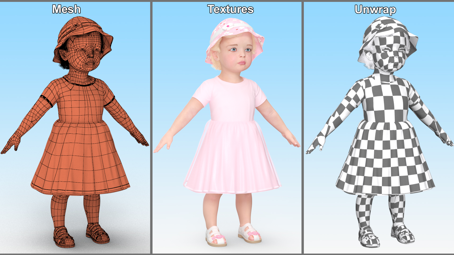 Baby Girl Outdoor Summer Dress A-Pose 3D