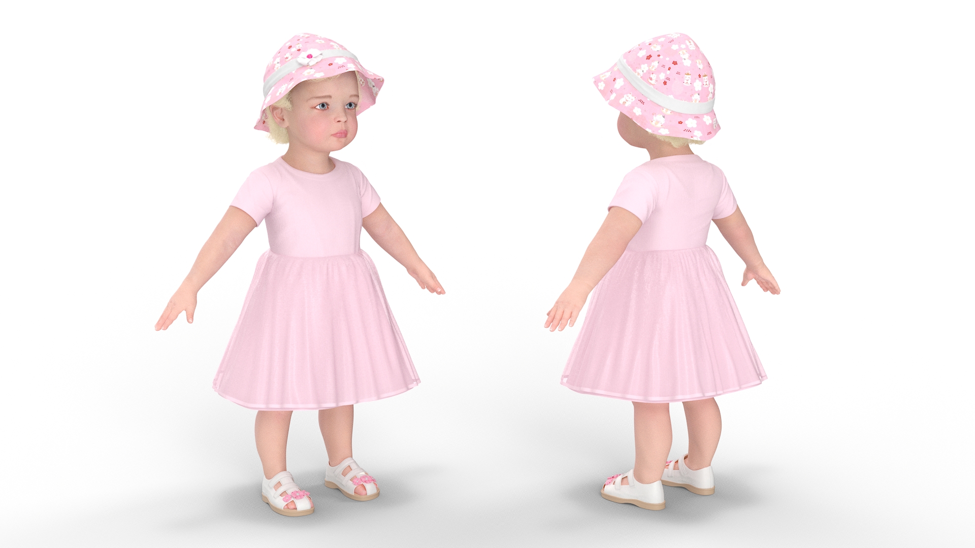 Baby Girl Outdoor Summer Dress A-Pose 3D