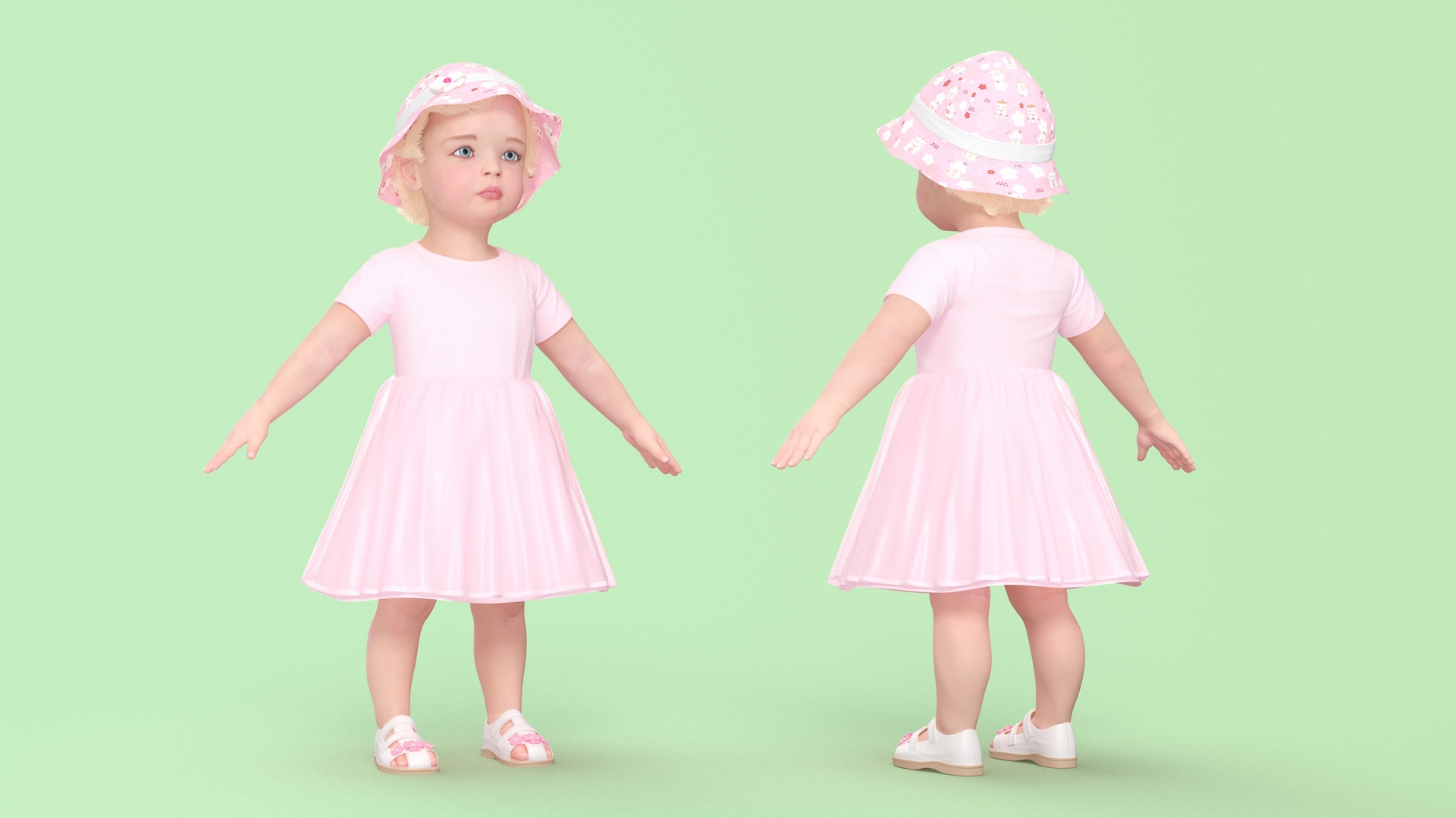 Baby Girl Outdoor Summer Dress A-Pose 3D