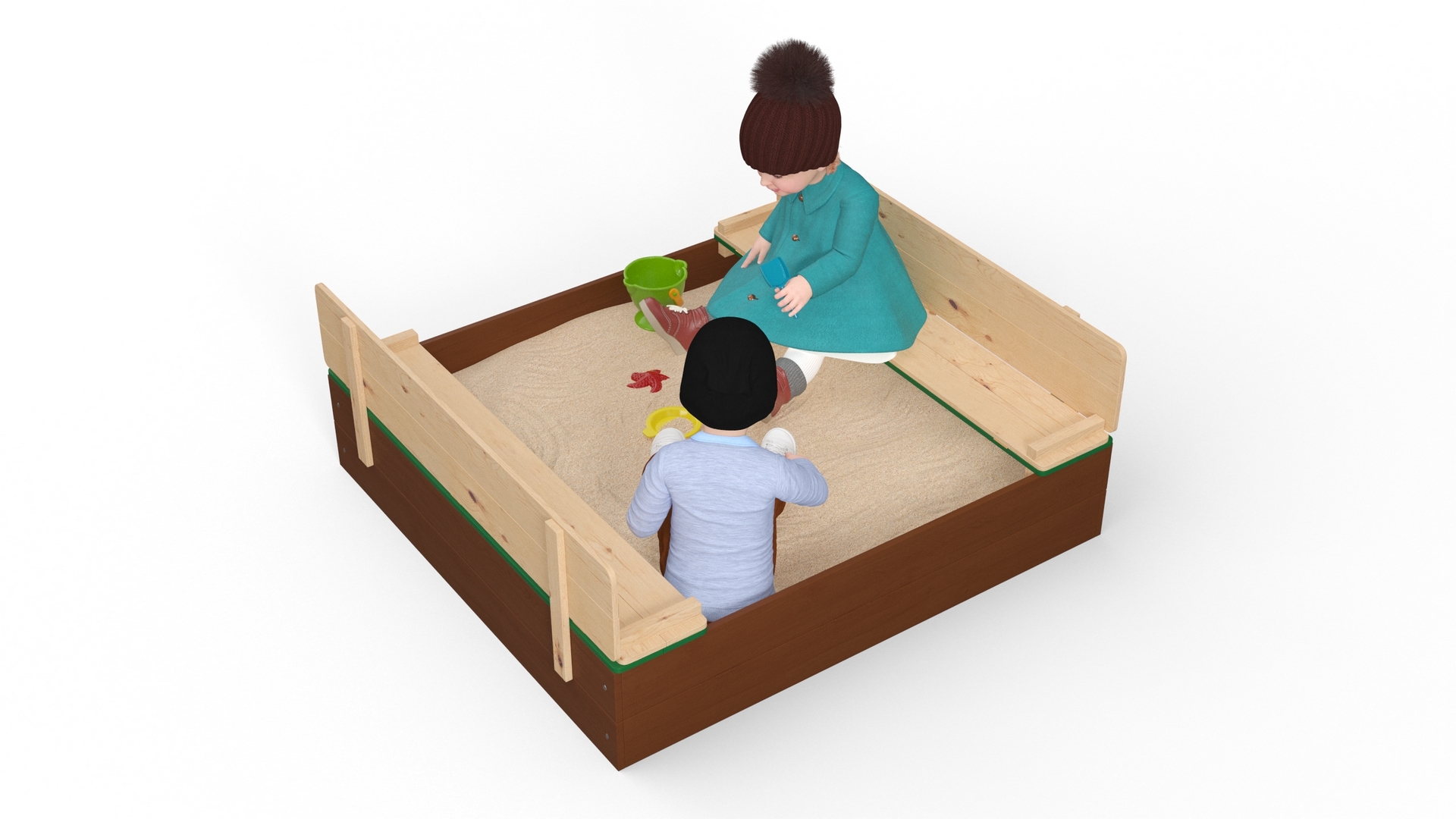 3D model Children in Sandpit Fur Rigged