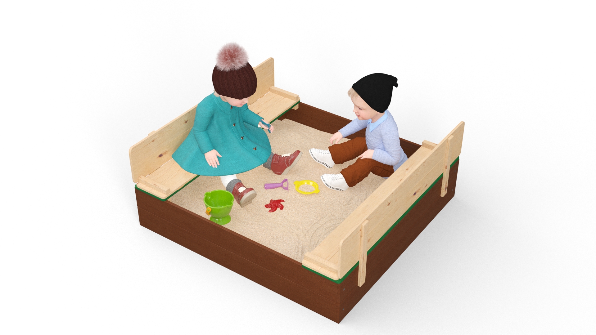 3D model Children in Sandpit Fur Rigged